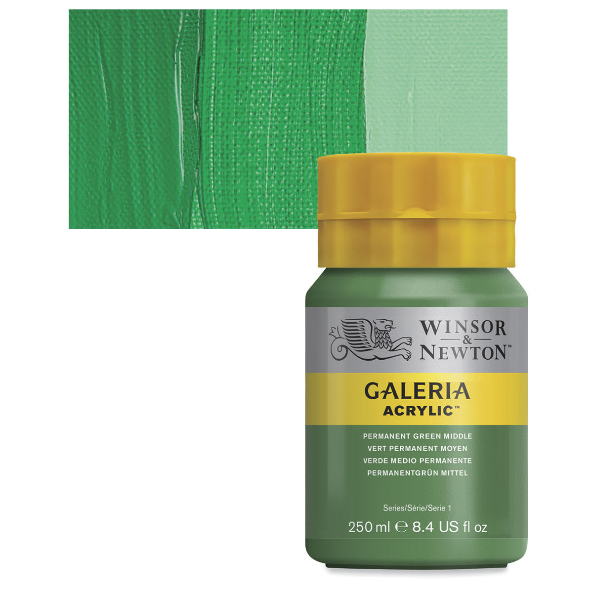 Winsor & Newton Galeria Flow Acrylics - Permanent Green Middle, 250 ml tube