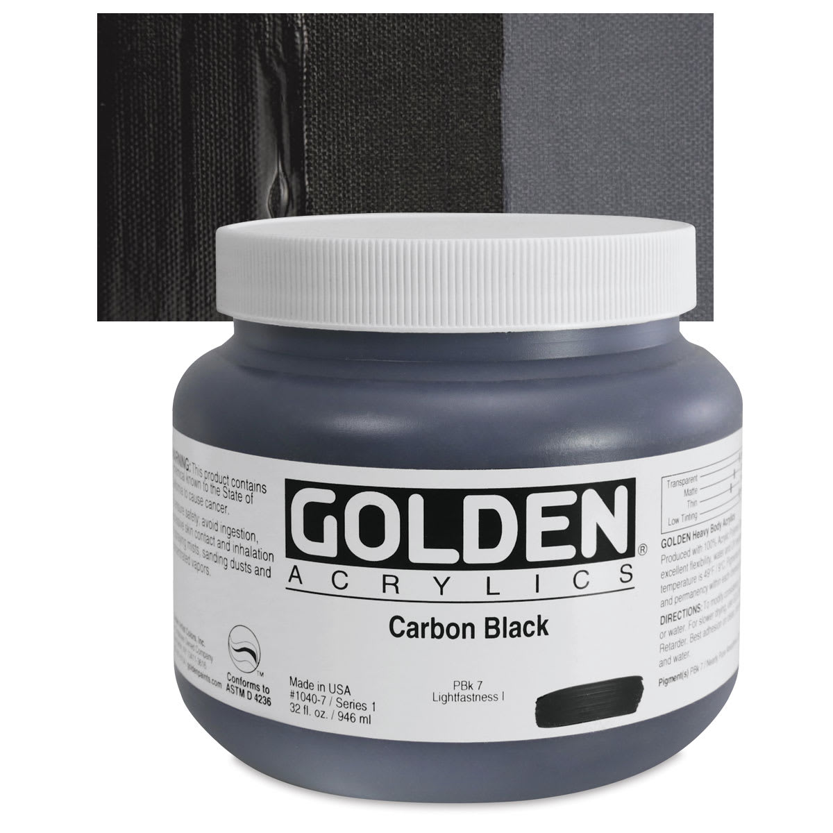 Golden Heavy Body Artist Acrylics - Carbon Black, 32 oz Jar