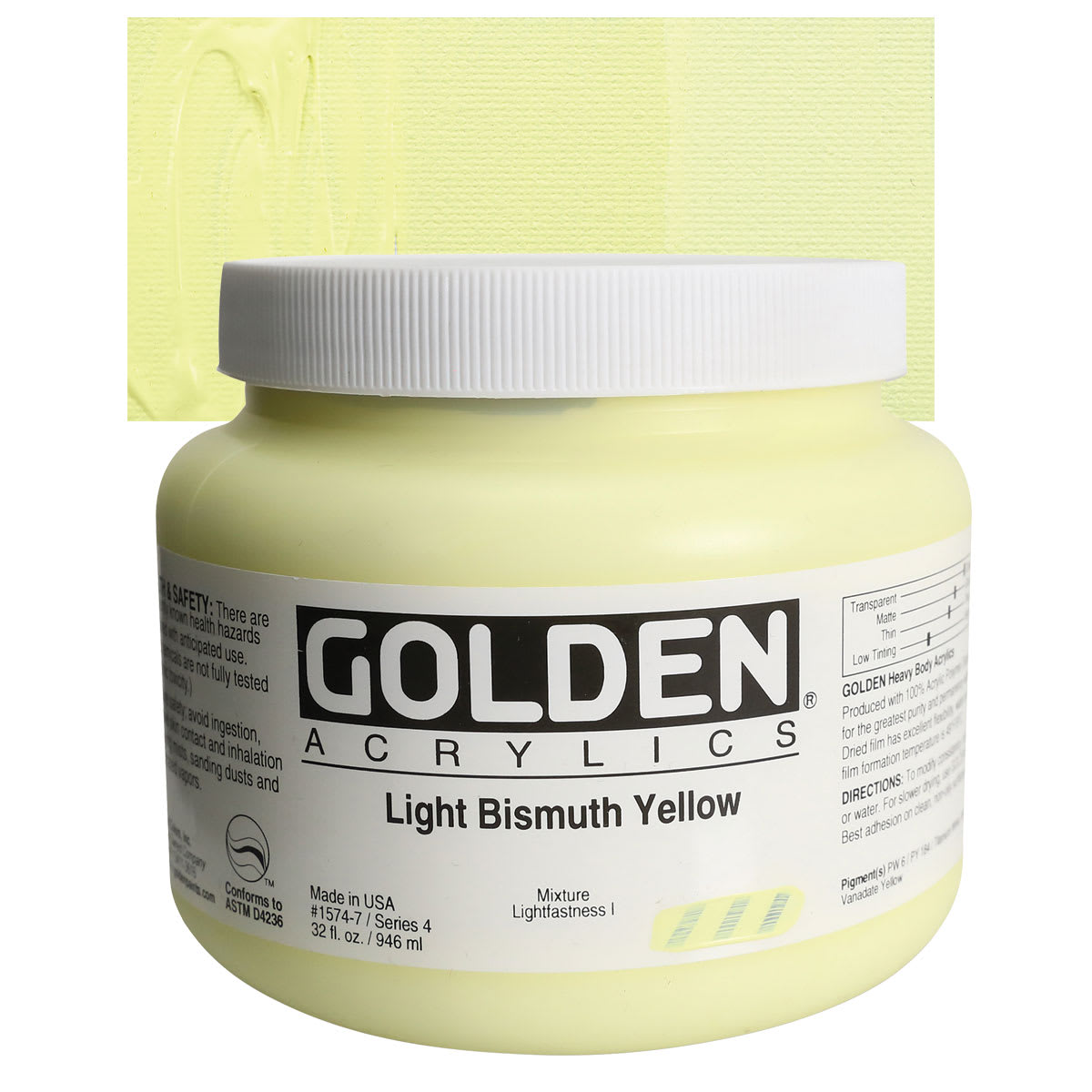 Golden Heavy Body Artist Acrylics - Light Bismuth Yellow, 32 oz