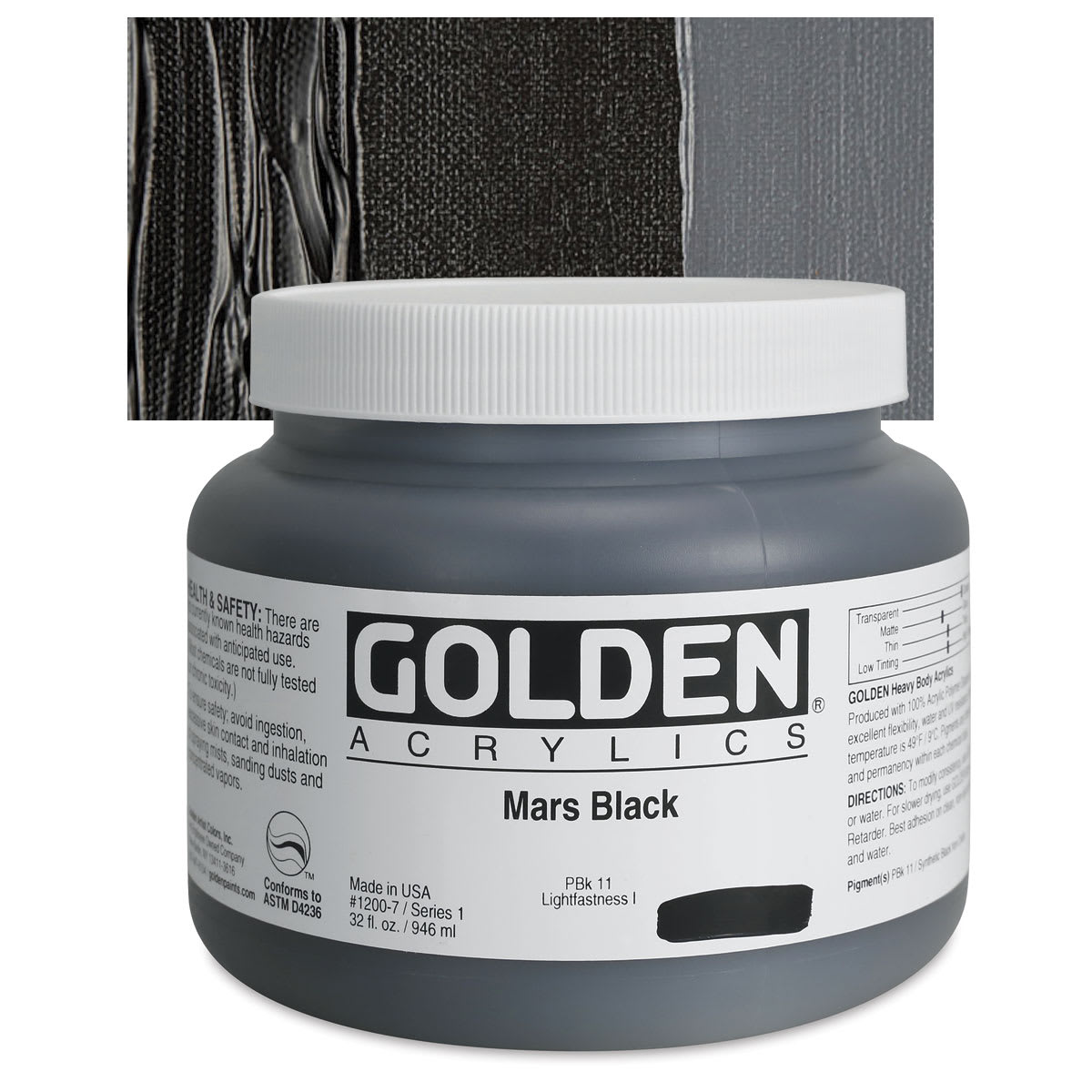 Golden Heavy Body Artist Acrylics - Mars Black, 32 oz Jar