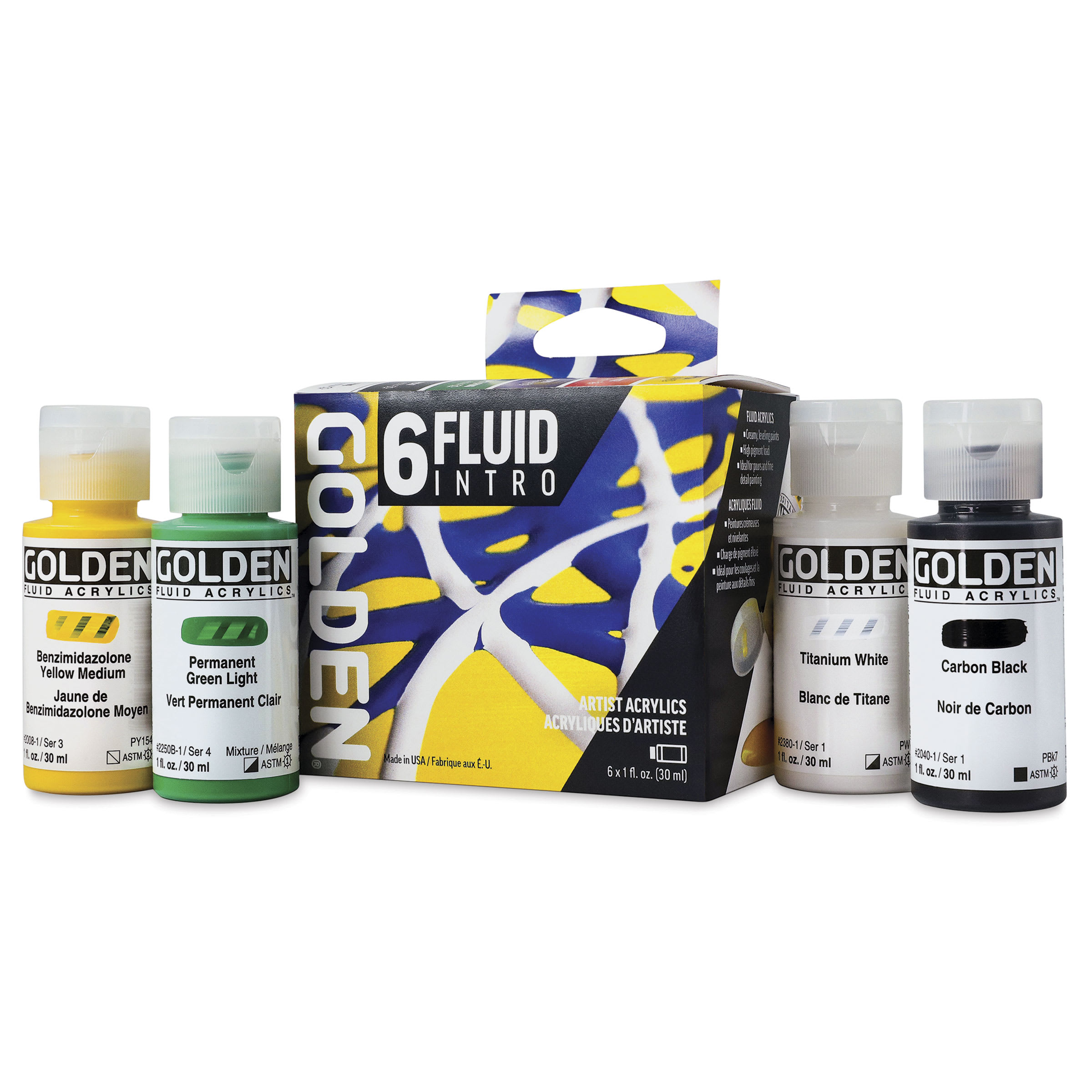 Golden Fluid Acrylics - Set of 6, Intro Colors, 30 ml