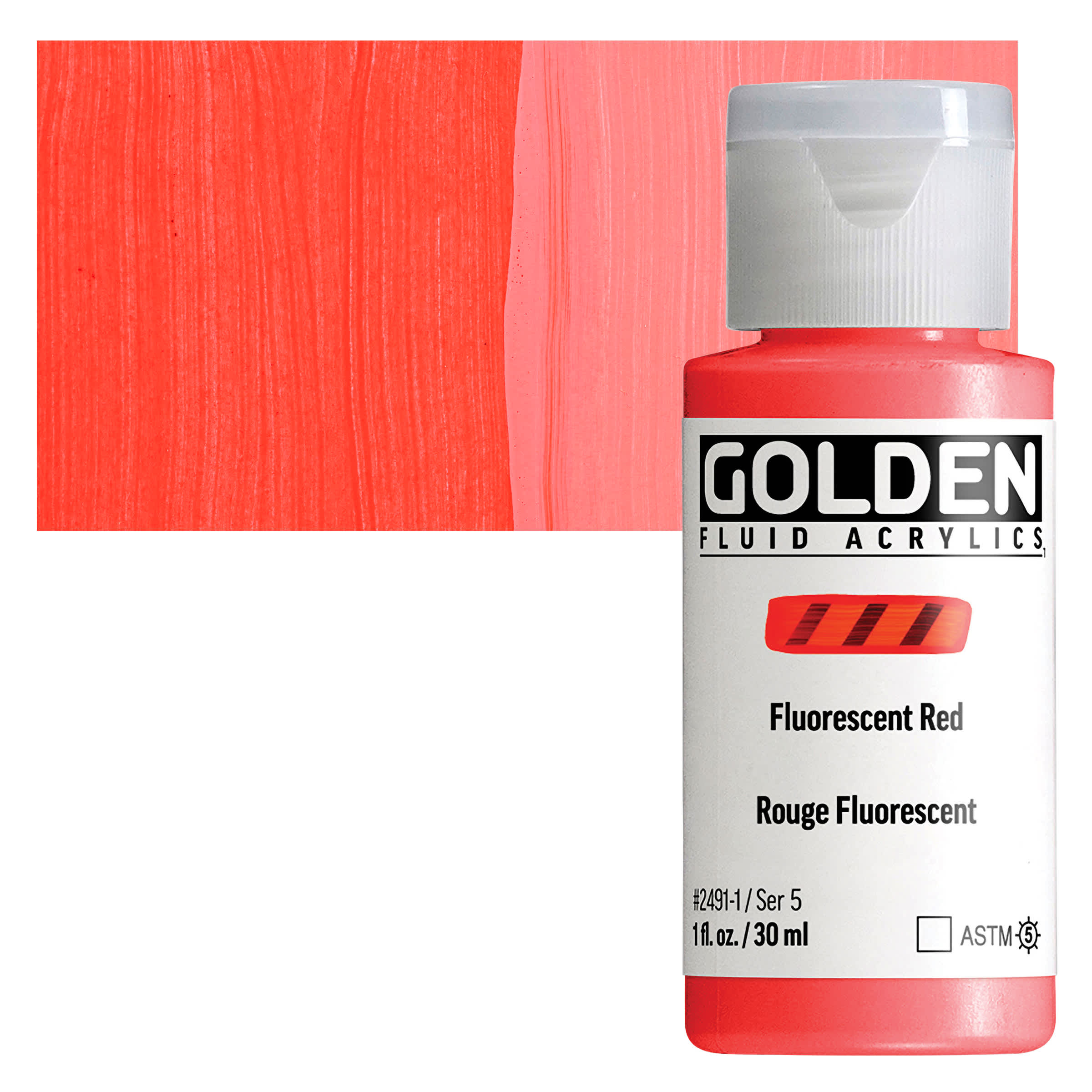 Golden Fluid Acrylic - Fluorescent Red, 1 oz bottle