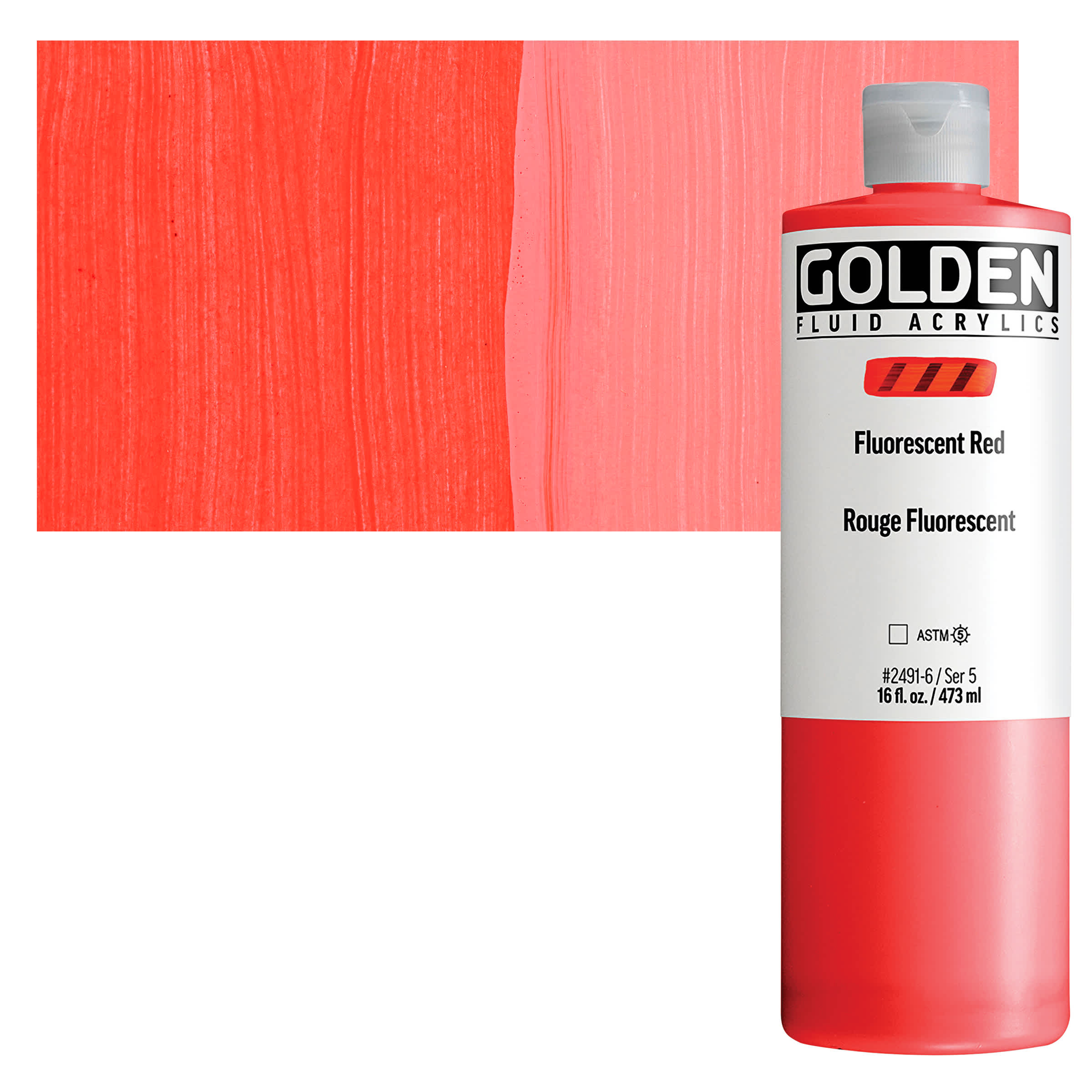 Golden Fluid Acrylic - Fluorescent Red, 16 oz Bottle