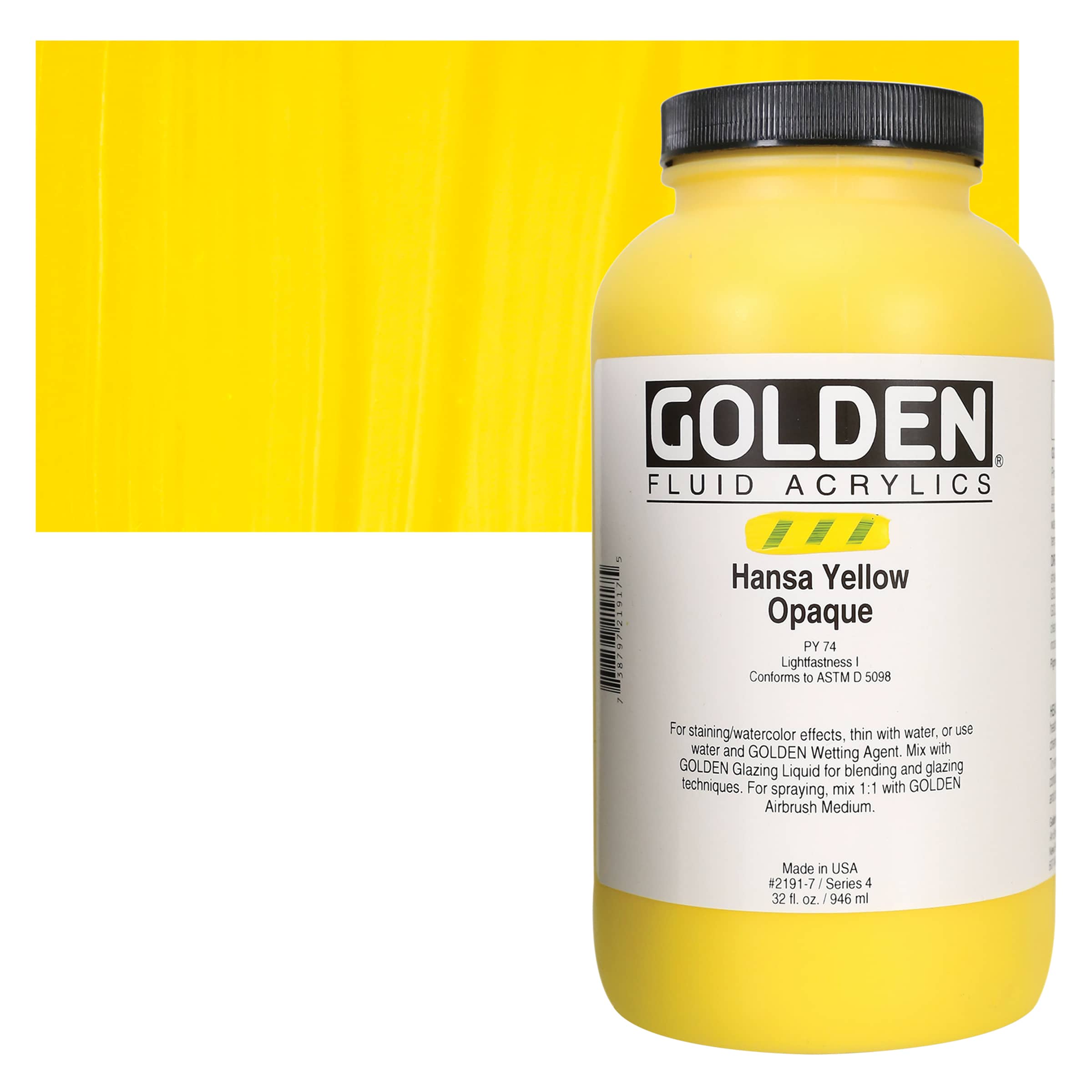 Golden Fluid Acrylics - Hansa Yellow Opaque, 32 oz, Jar