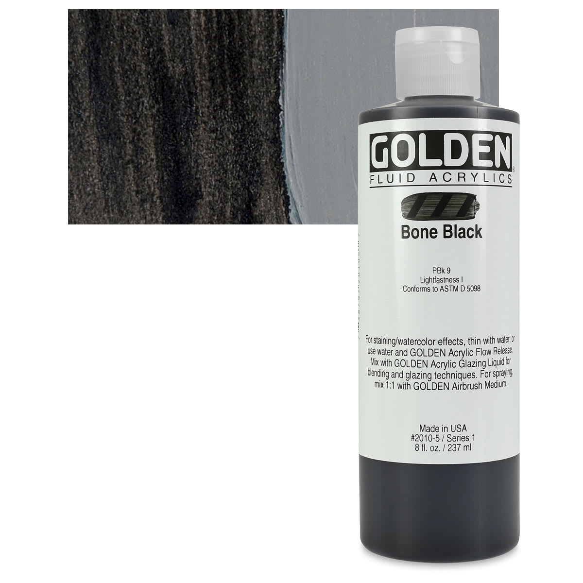 Golden Fluid Acrylics - Bone Black, 8 oz bottle