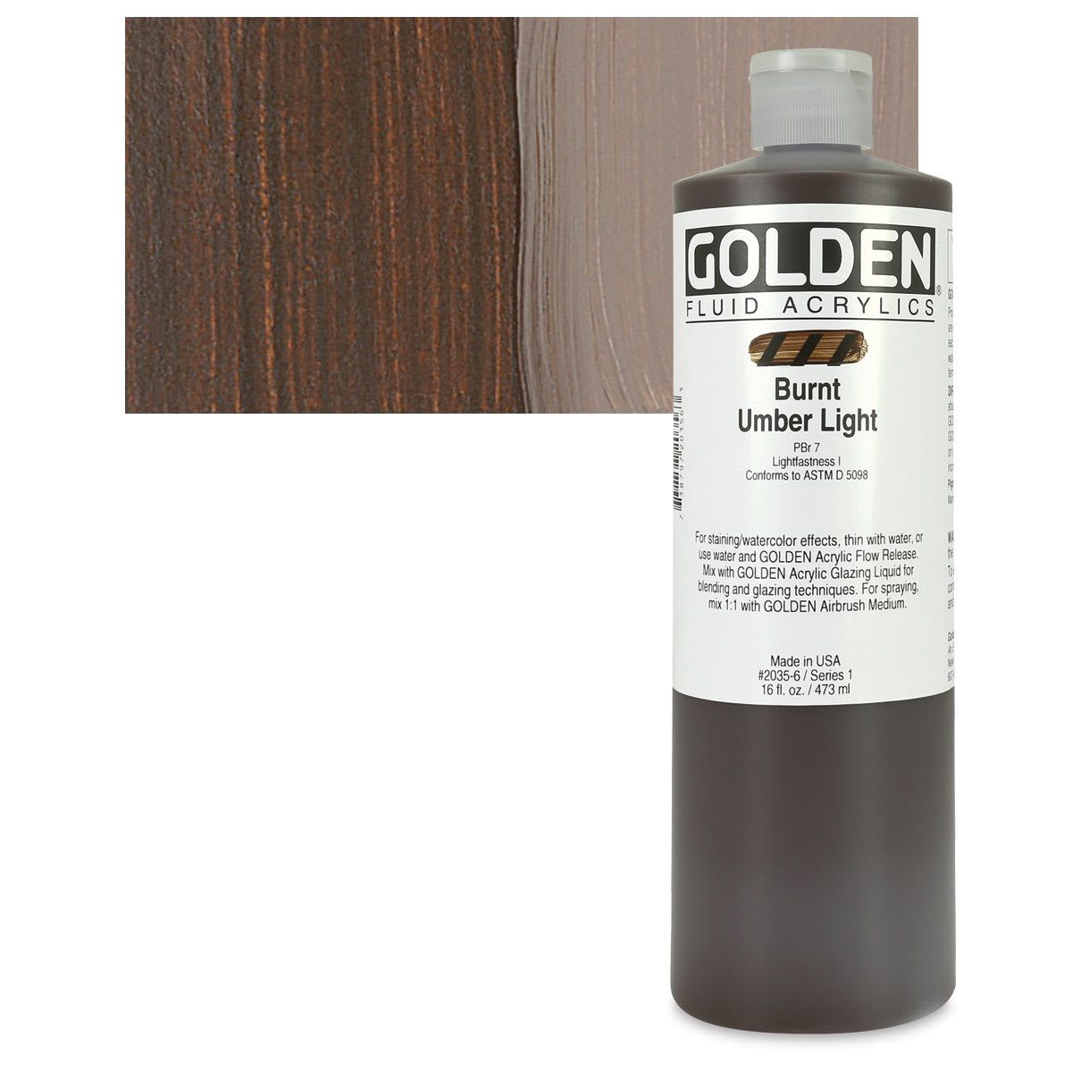 Golden Fluid Acrylics - Burnt Umber Light, 16 oz bottle