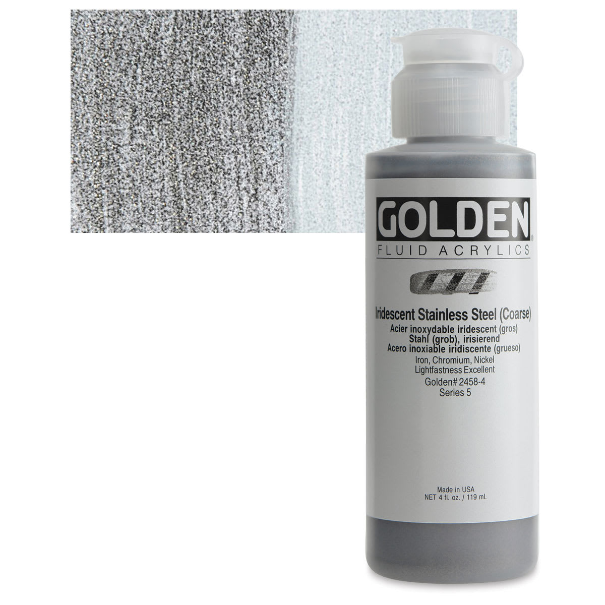Golden Fluid Acrylics - Iridescent Stainless Steel, 4 oz bottle