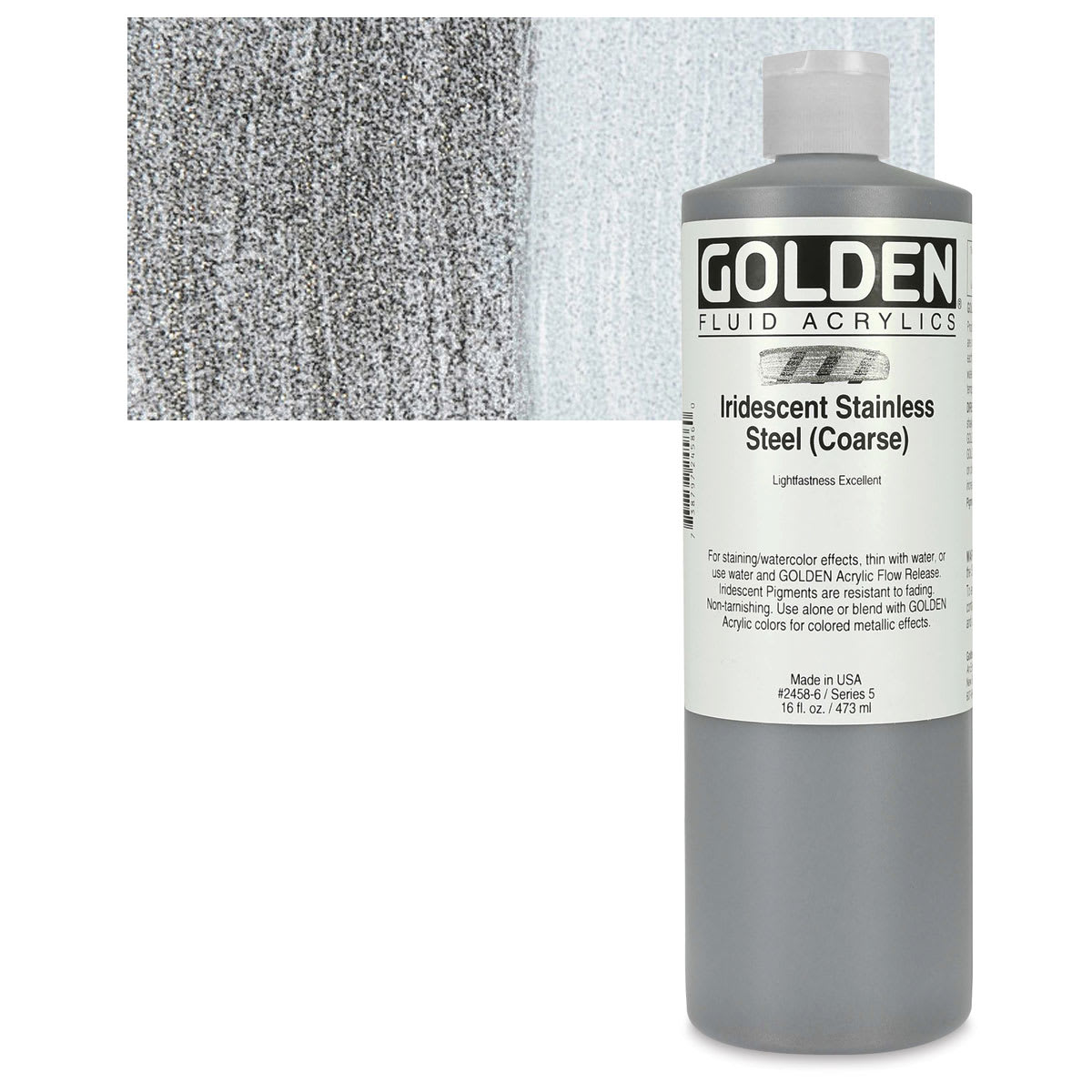 Golden Fluid Acrylics - Iridescent Stainless Steel, 16 oz bottle