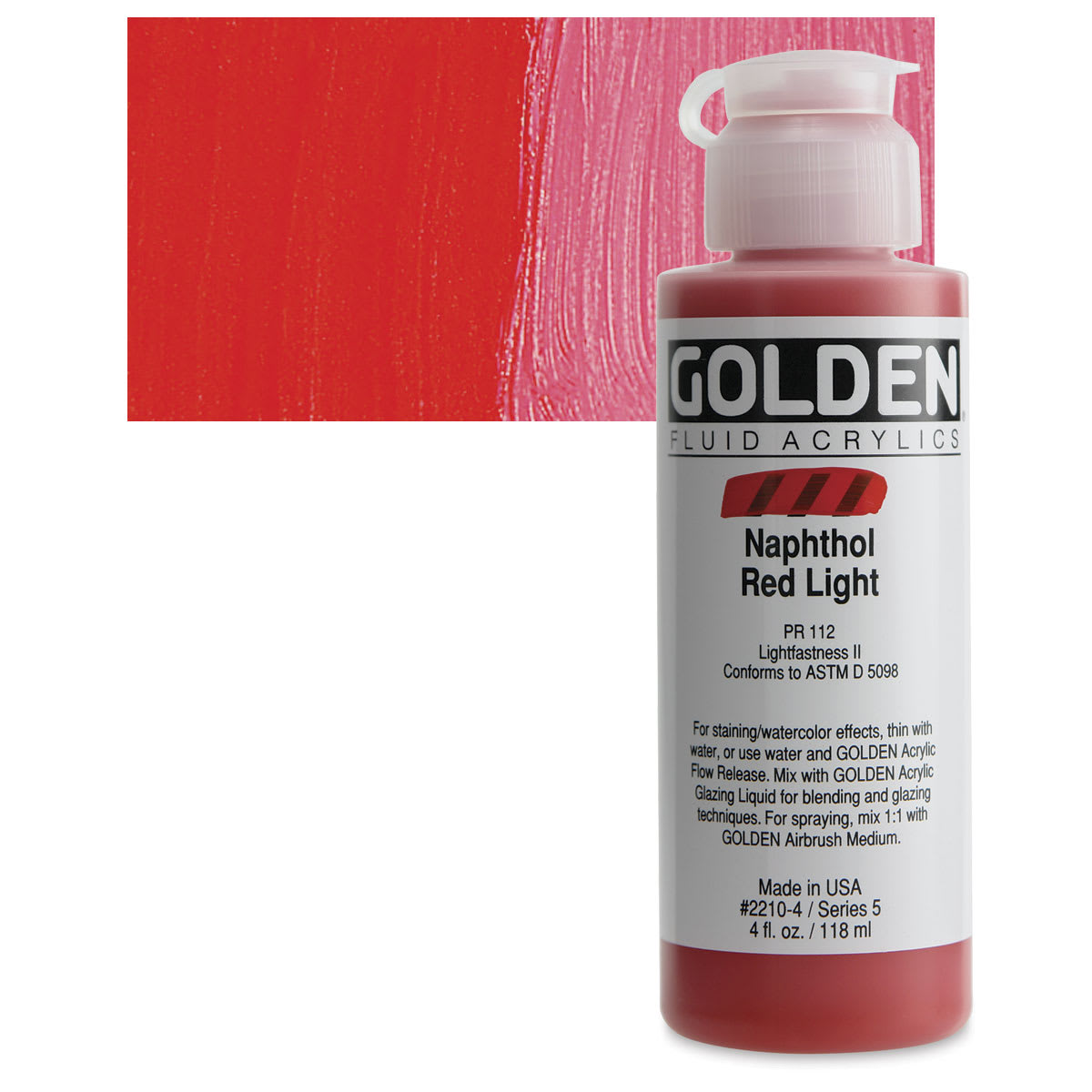 Golden Fluid Acrylics - Naphthol Red Light, 4 oz bottle