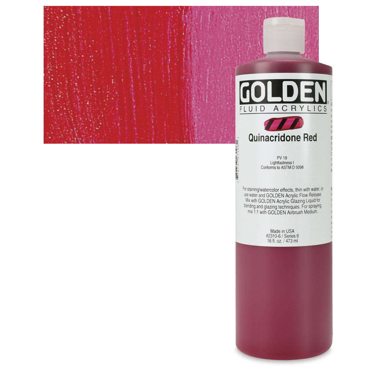 Golden Fluid Acrylics - Quinacridone Red, 16 oz bottle