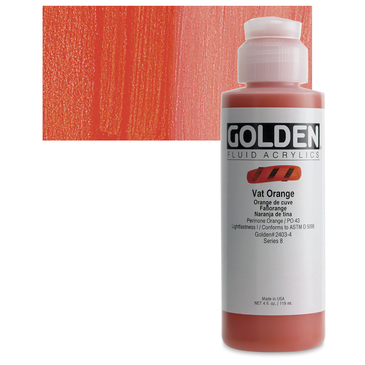 Golden Fluid Acrylics - Vat Orange, 4 oz bottle