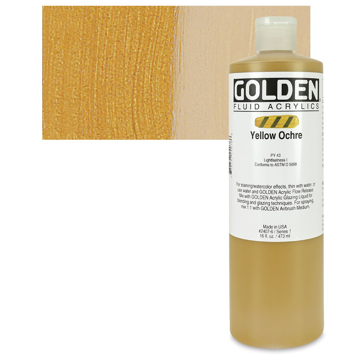 Golden Fluid Acrylics - Yellow Ochre, 16 oz bottle