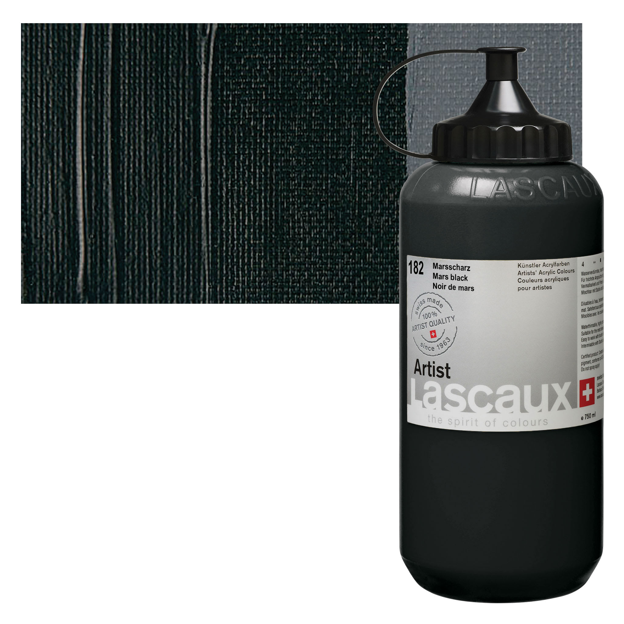 Lascaux Artist Acrylics - Mars Black, 750 ml bottle
