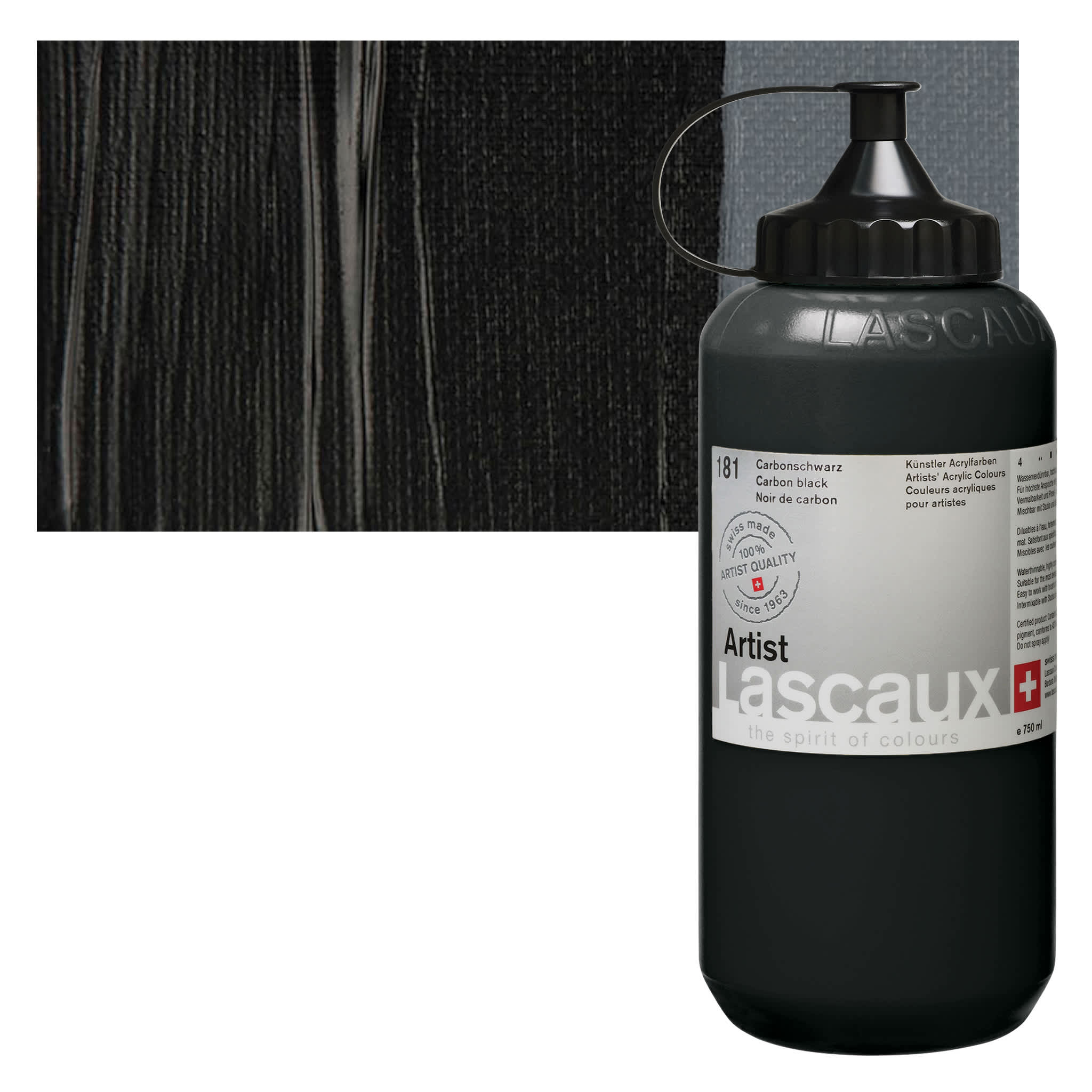 Lascaux Artist Acrylics - Carbon Black, 750 ml bottle