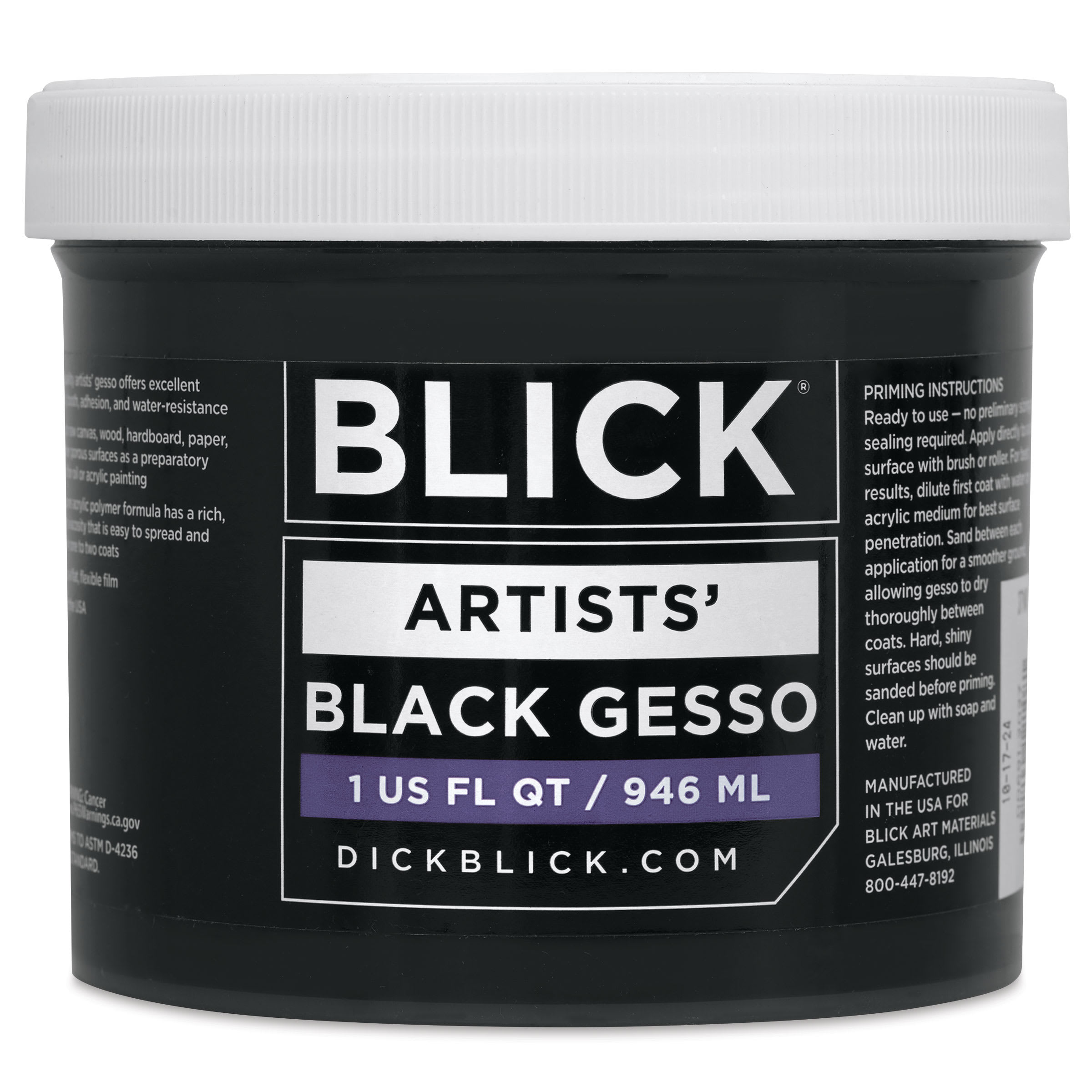 Blick Artists Acrylic Gesso - Black, Quart jar
