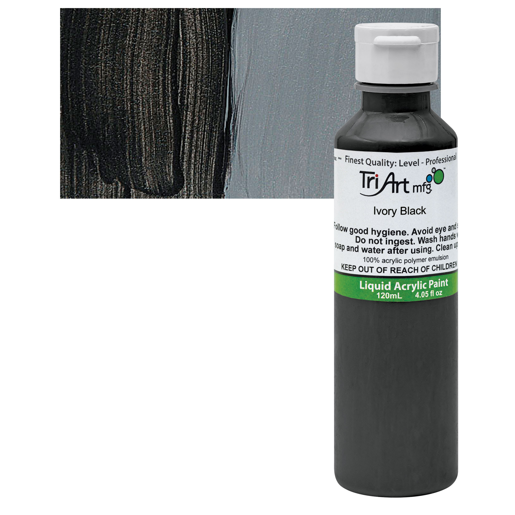 Tri-Art Liquid Artist Acrylics - Ivory Black, 120 ml bottle