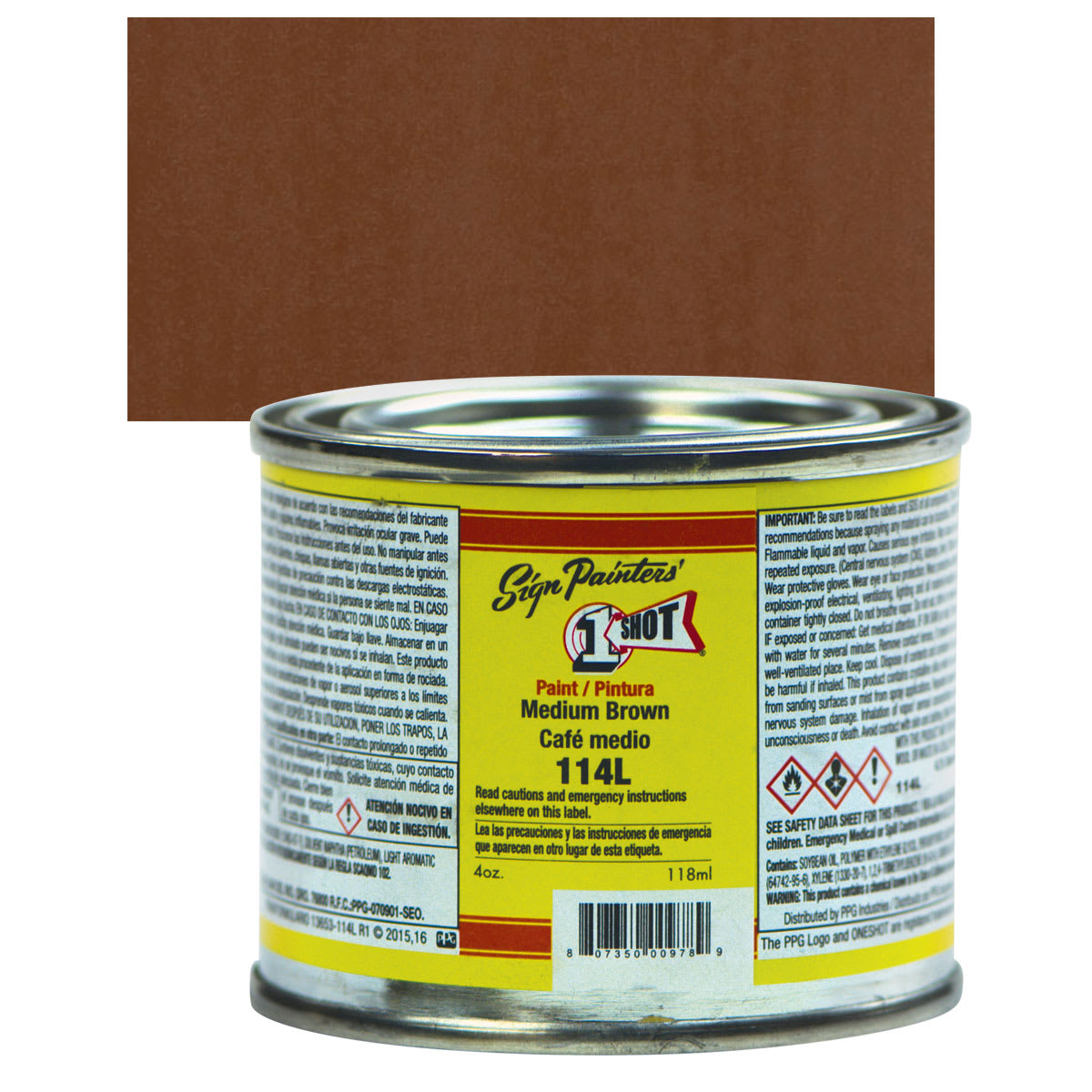 1-Shot Lettering Enamel - Medium Brown, 4oz