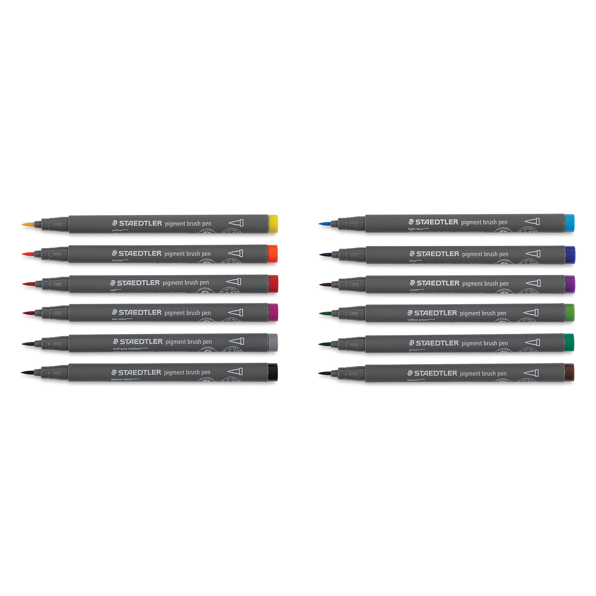 Staedtler Basic Colours Pigment Brush Pens, Assorted Basic Colors, 12/Pack (371 C12-1), Paper | Quill