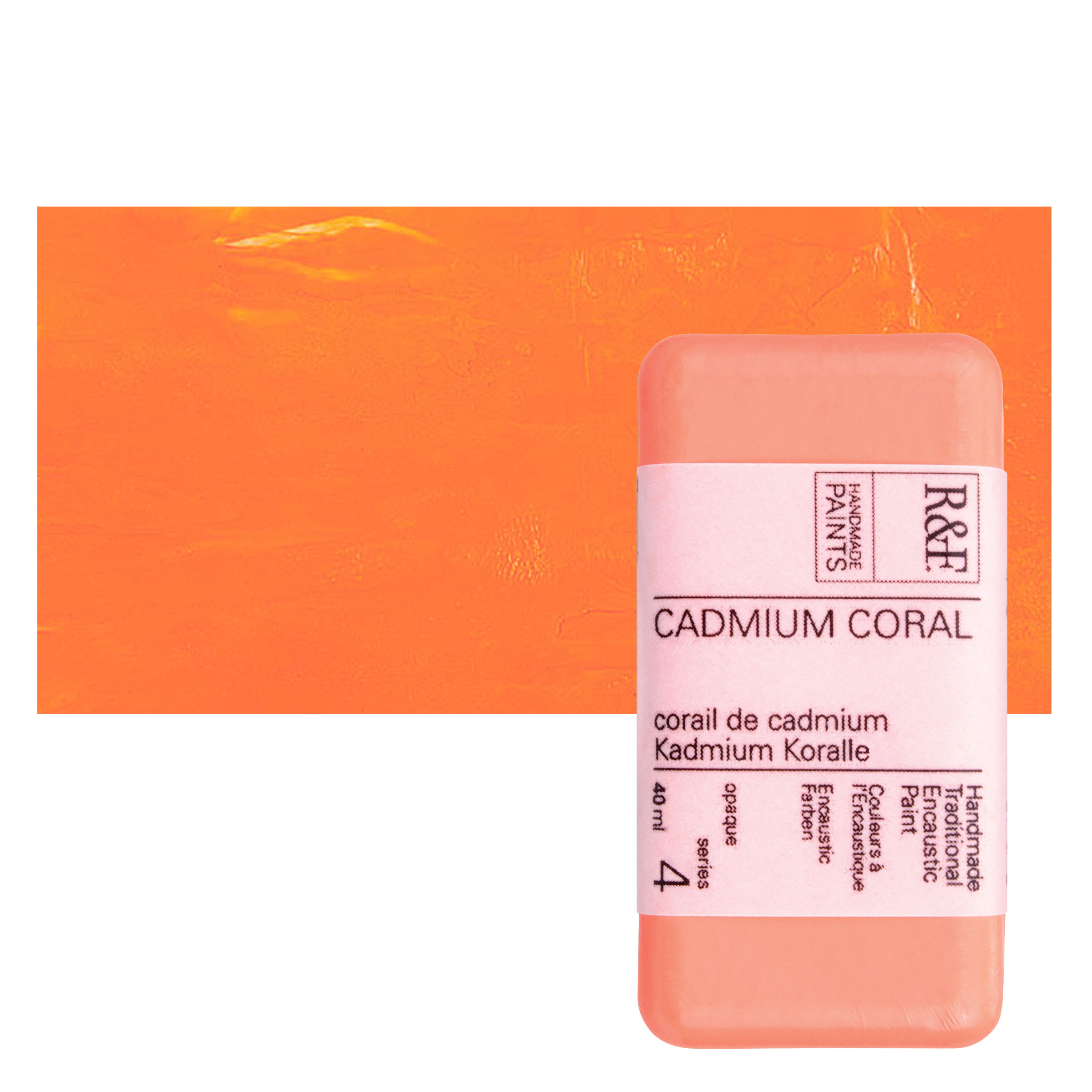 R&F Encaustic Paint Block - Cadmium Coral, 40 ml block