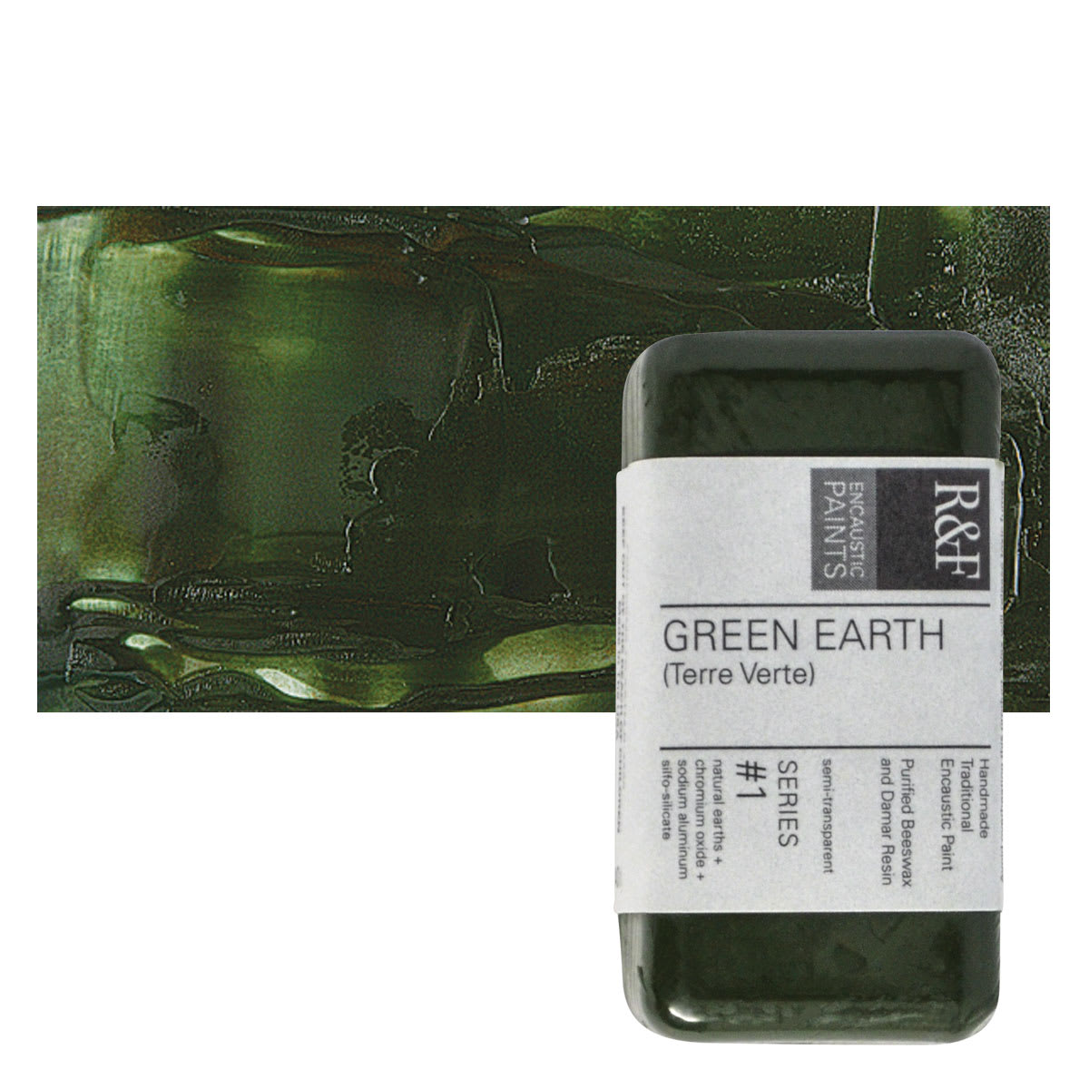 R&F Encaustic Paint Block - Green Earth, 40 ml block