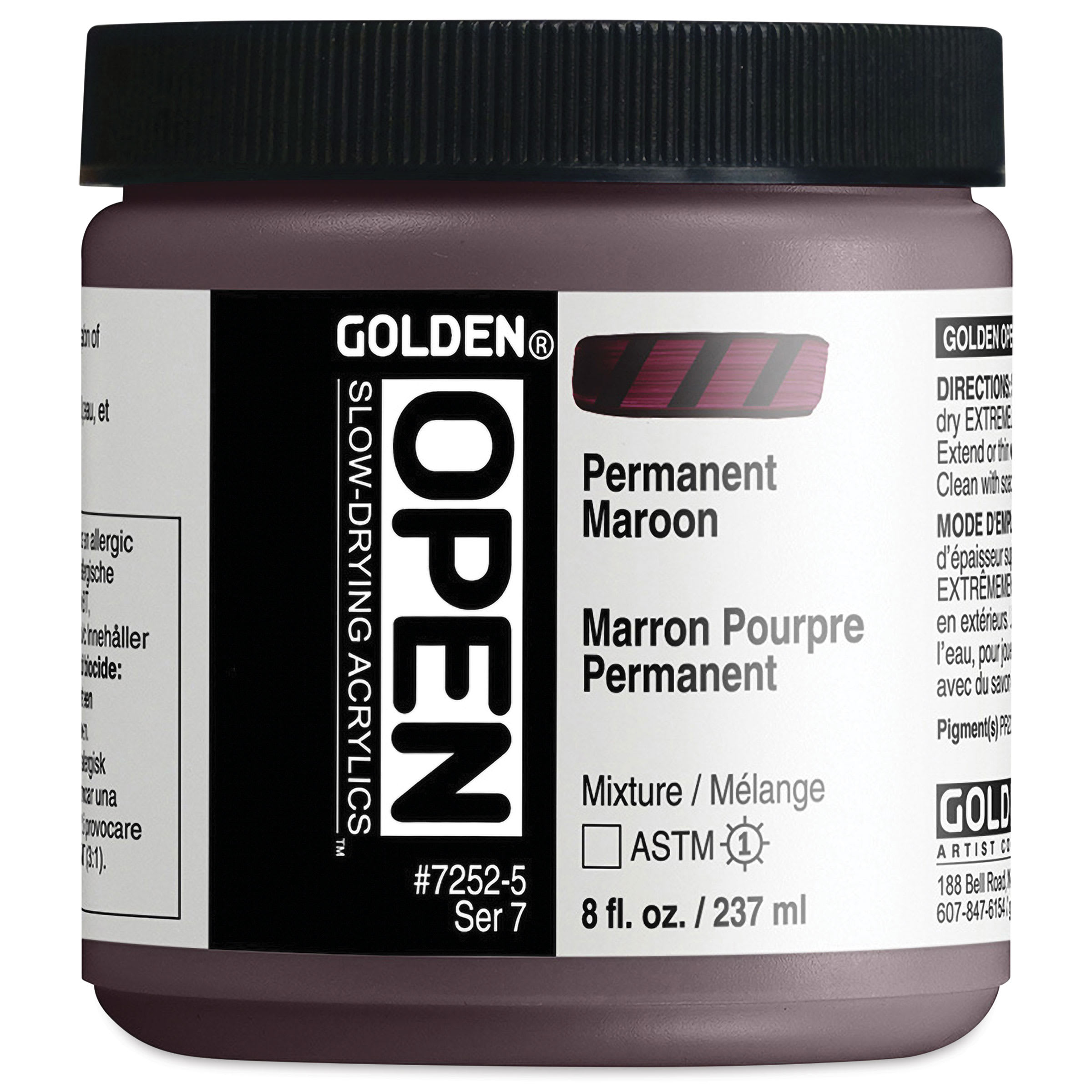 Golden Open Acrylic Colors Permanent Maroon 8 Oz. Jar (7252-5)