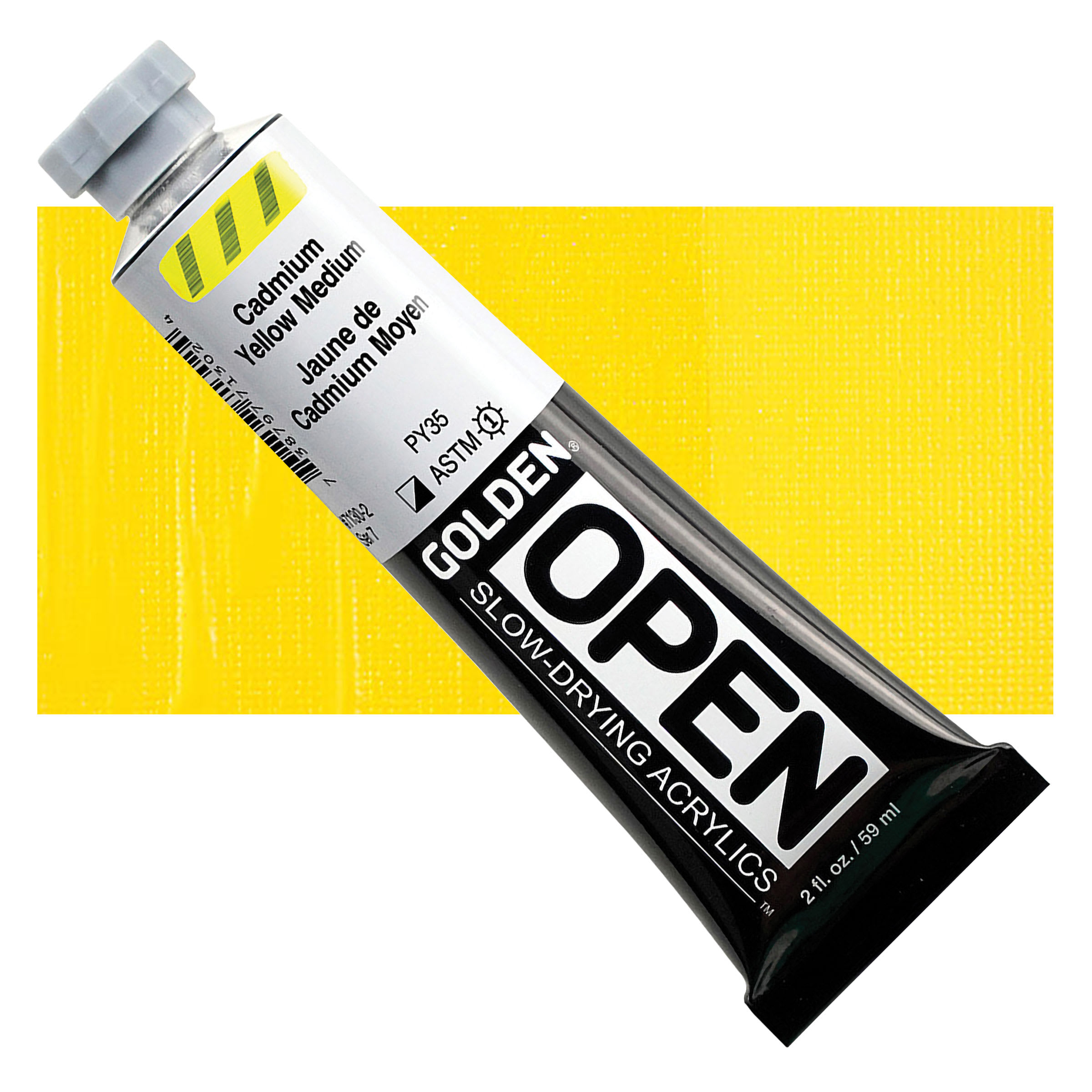 Golden Open Acrylics - Cadmium Yellow Medium, 2 oz Tube