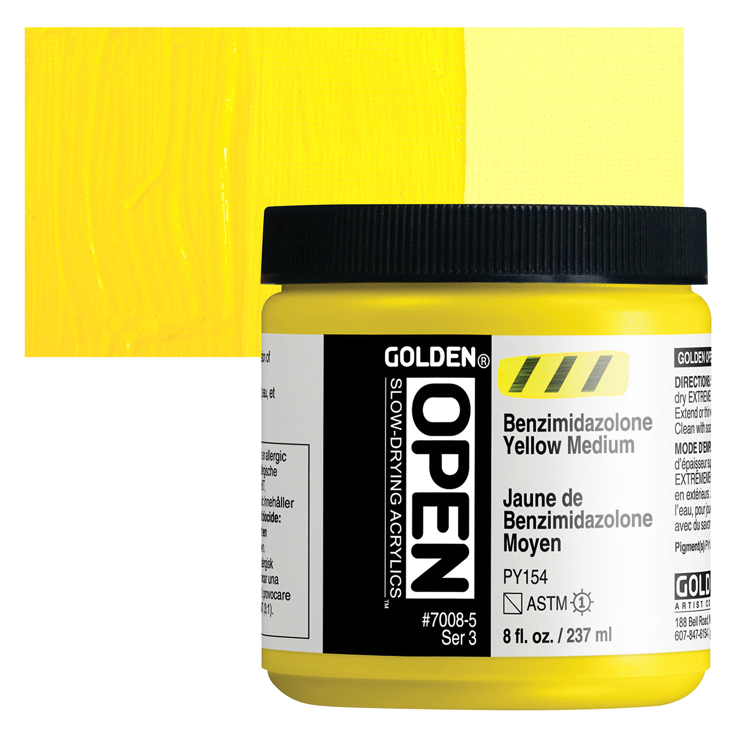 Golden Open Acrylics - Benzimidazolone Yellow Medium, 8 oz Jar