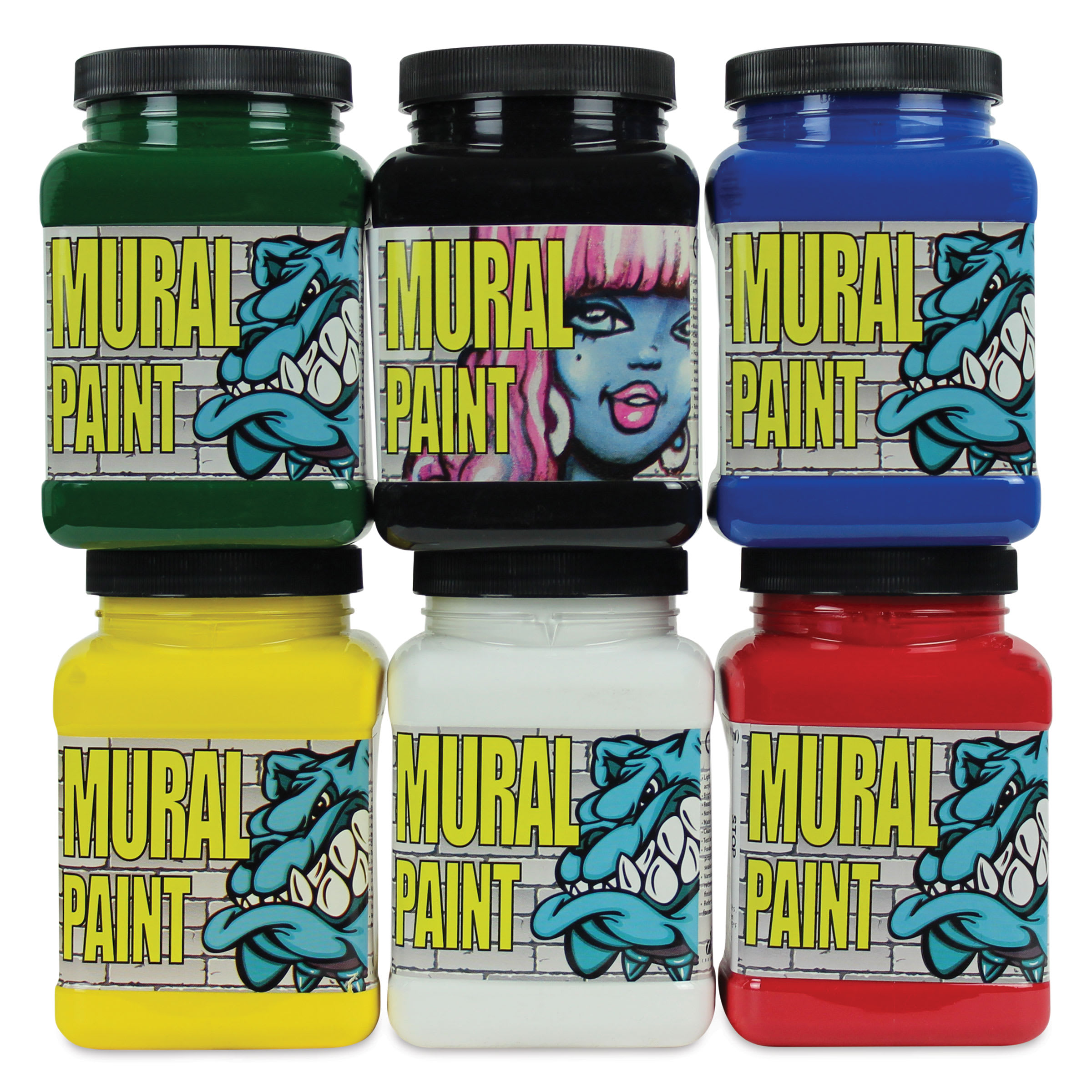 Chroma Acrylic Mural Paints - Set of 6, Primary Colors, 16 oz jars