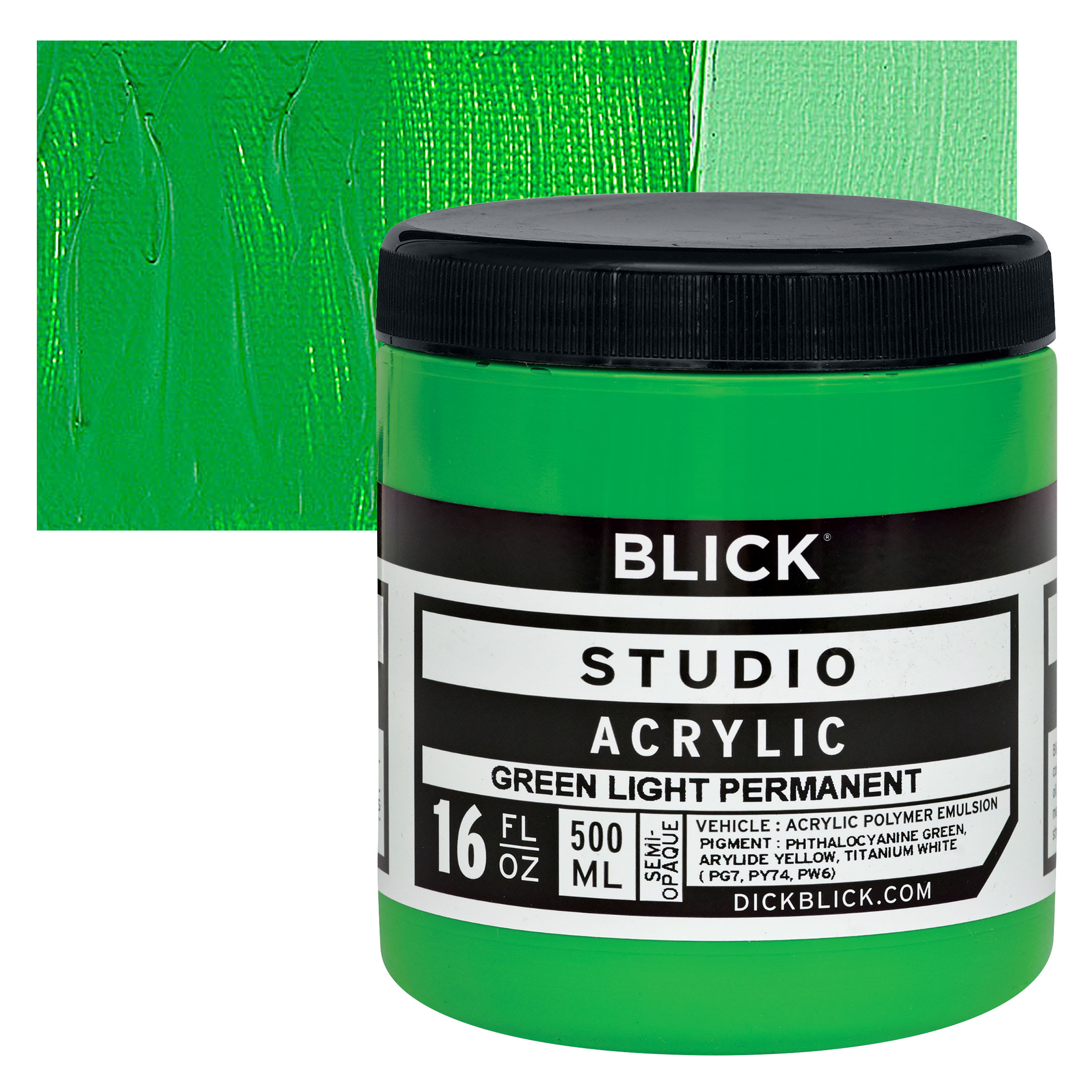 Blick Studio Acrylics - Green Light Permanent,  16 oz jar