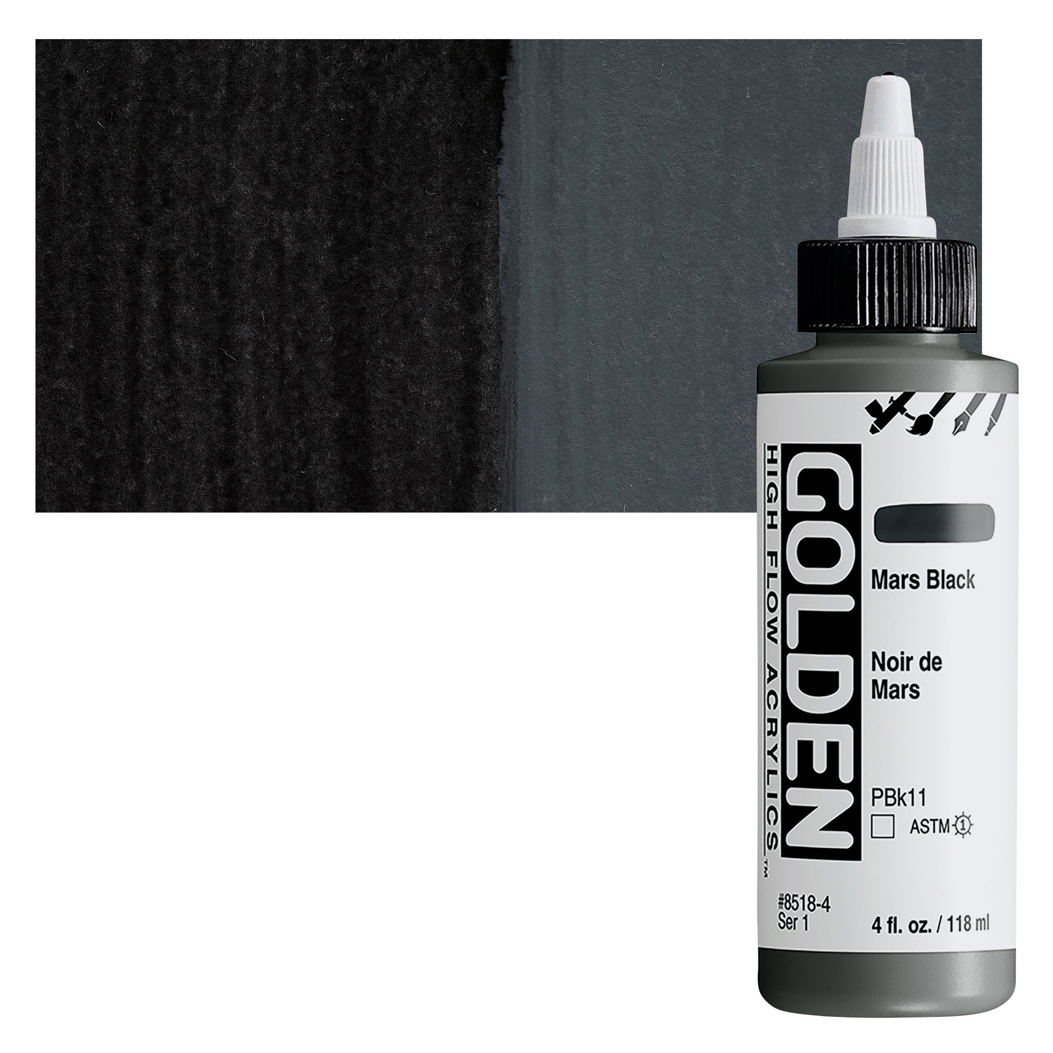 Golden High Flow Acrylics - Mars Black, 4 oz bottle