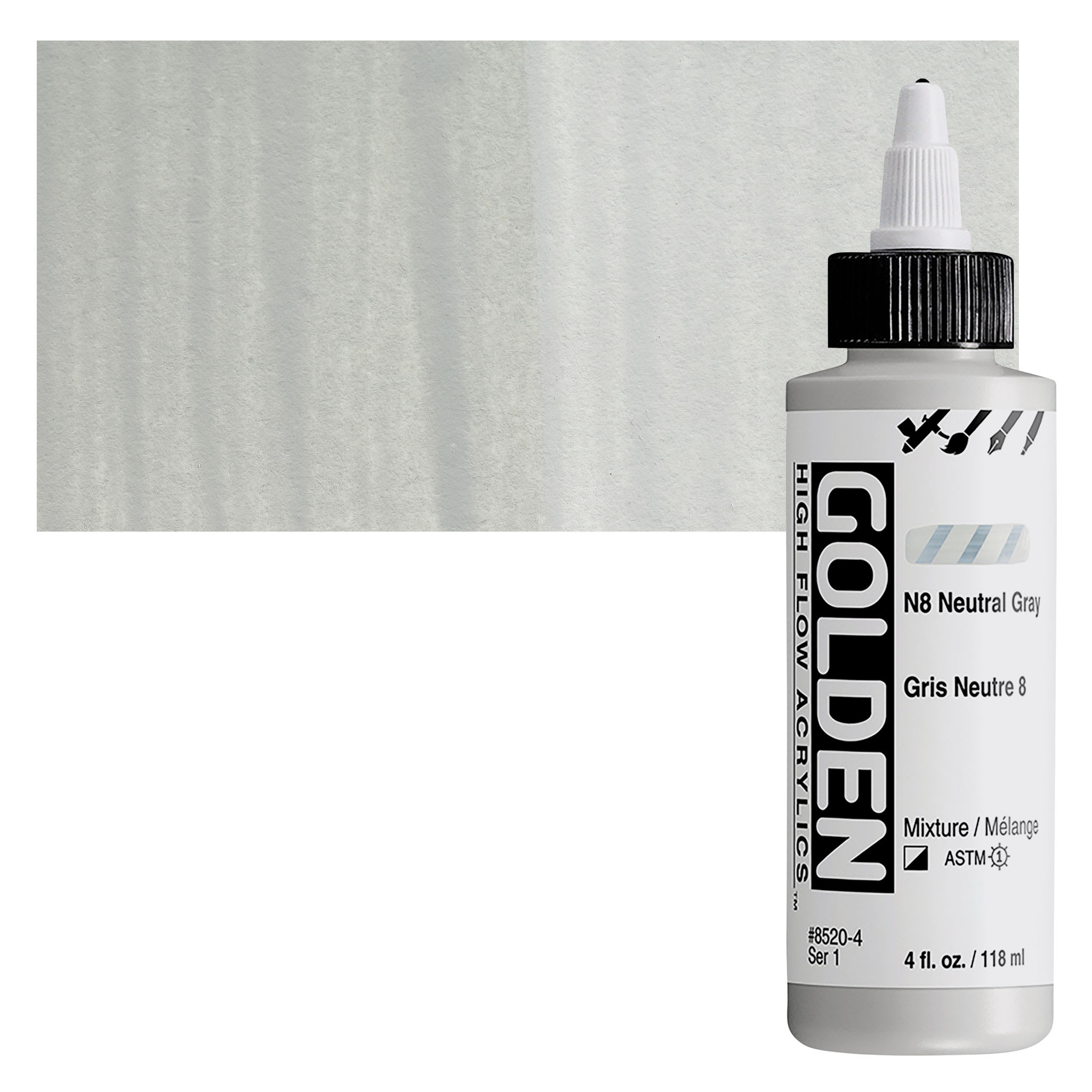 Golden High Flow Acrylics - Neutral Gray N8, 4 oz bottle