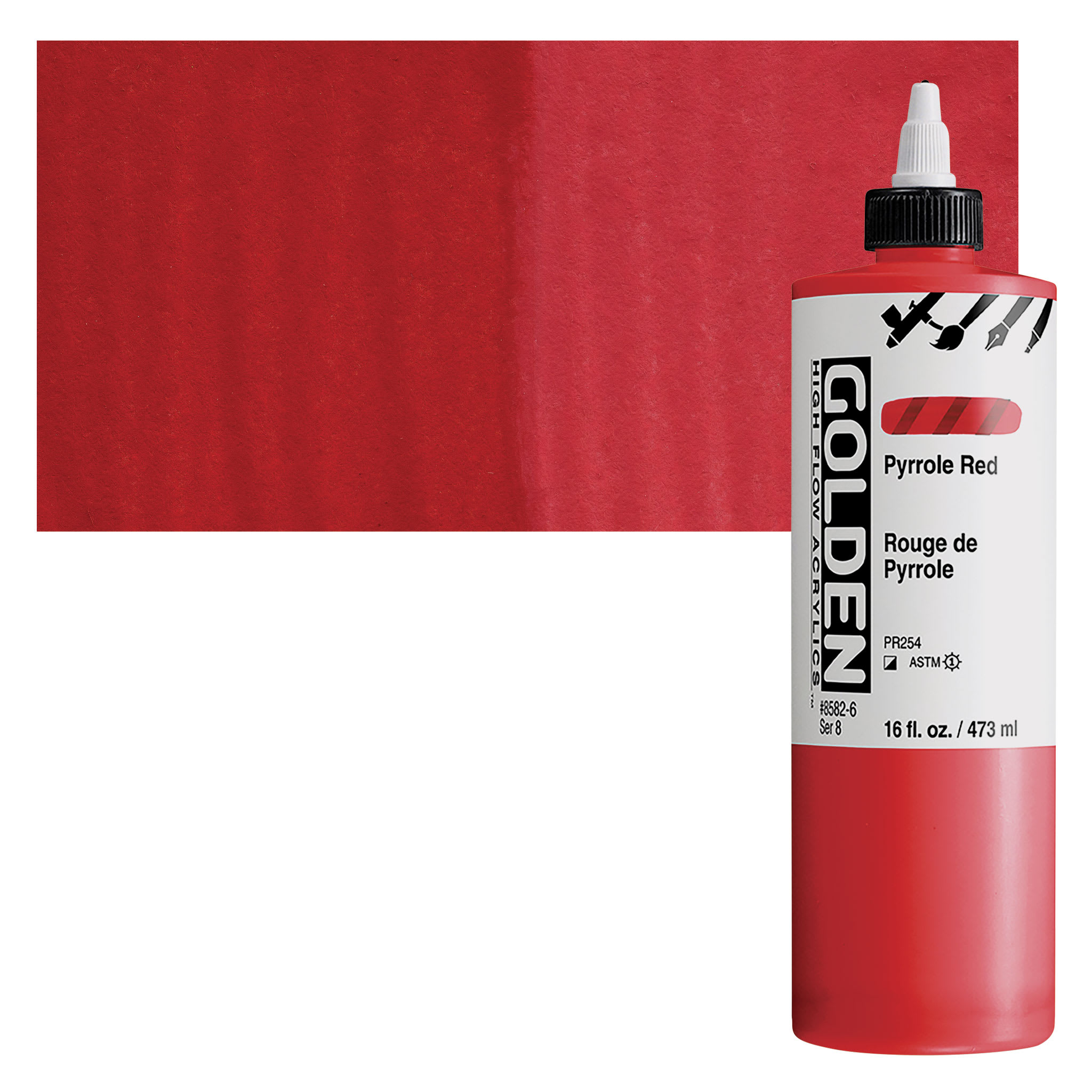 Golden High Flow Acrylics - Pyrrole Red, 16 oz bottle