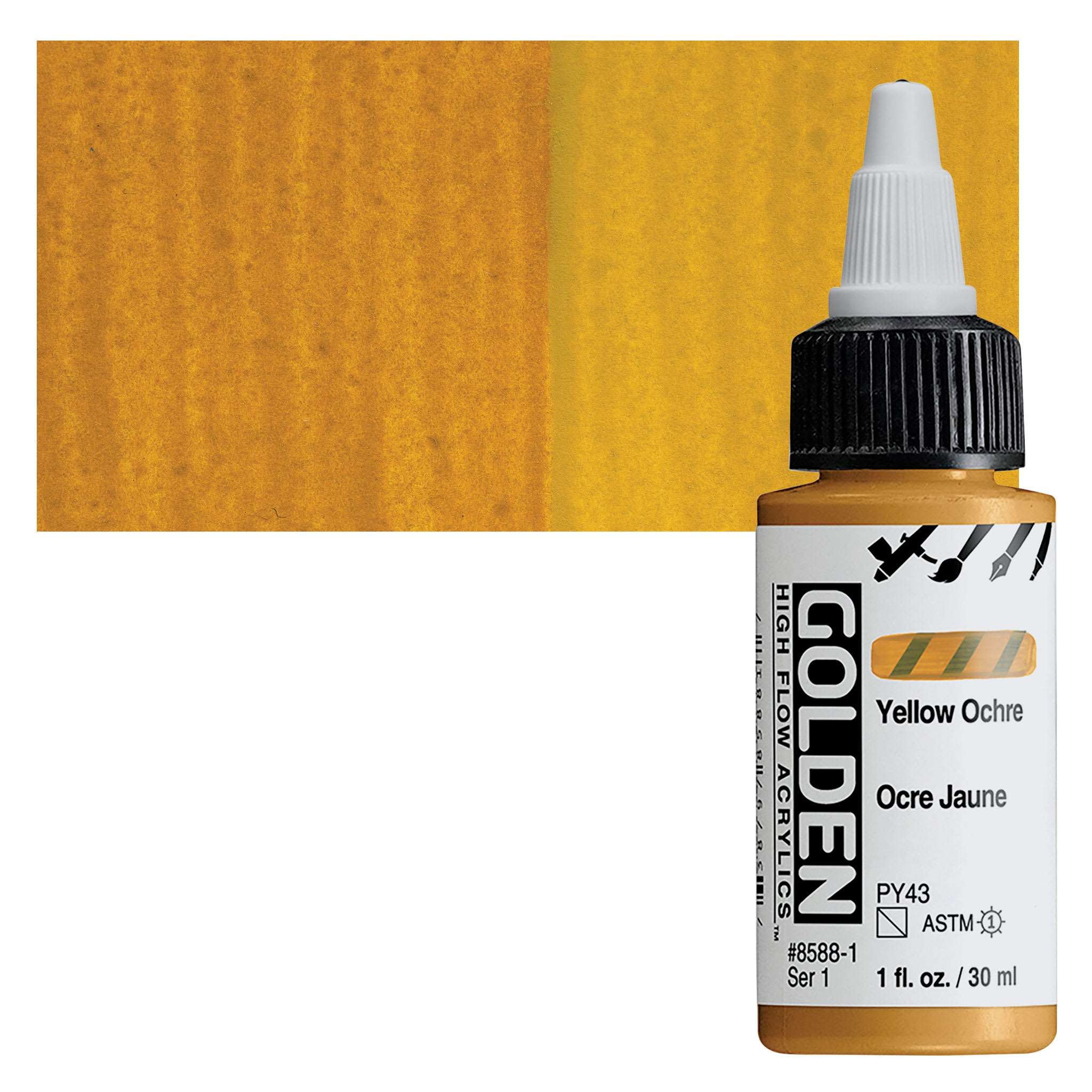 Golden High Flow Acrylics - Yellow Ochre, 1 oz bottle
