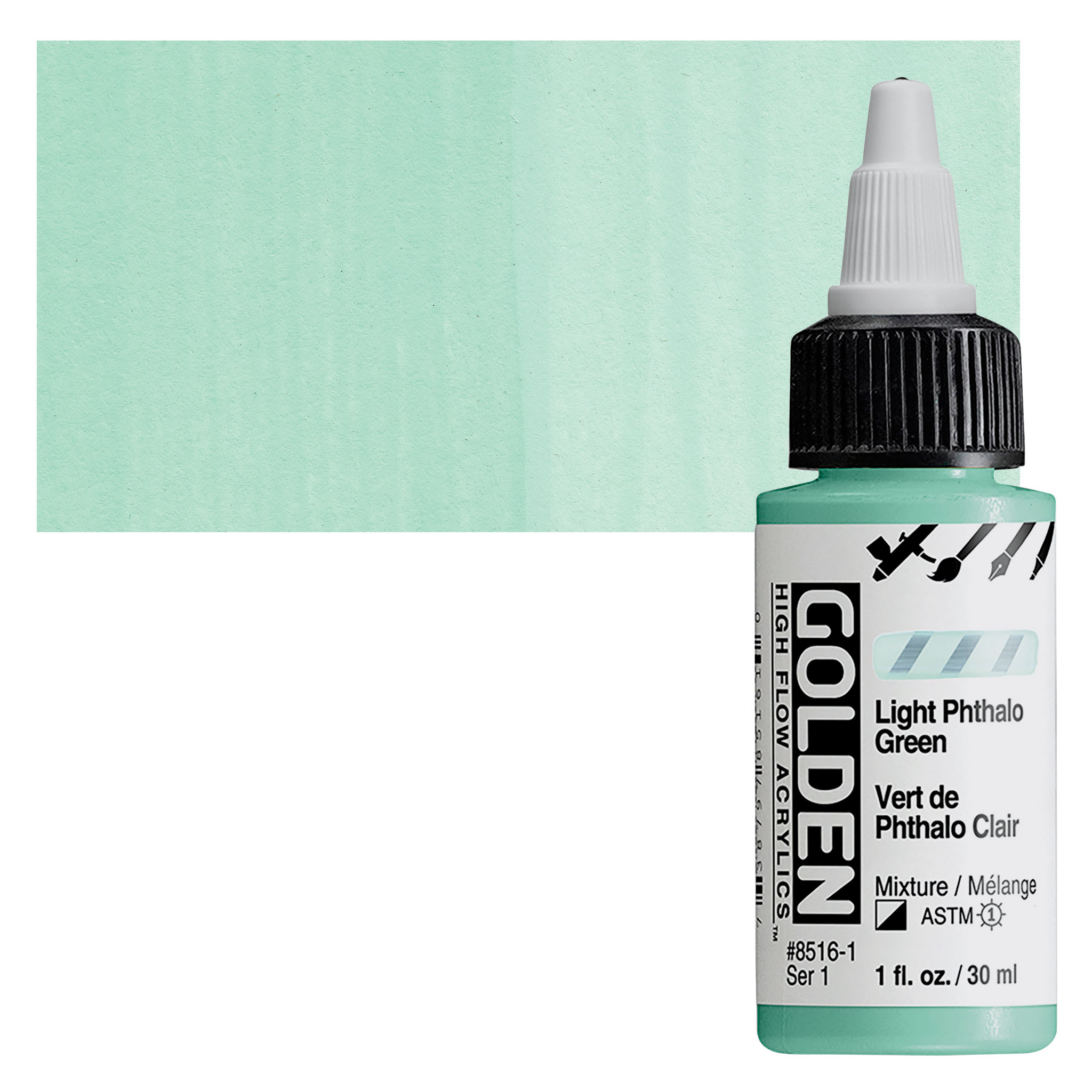 Golden High Flow Acrylics - Light Phthalo Green, 1 oz bottle