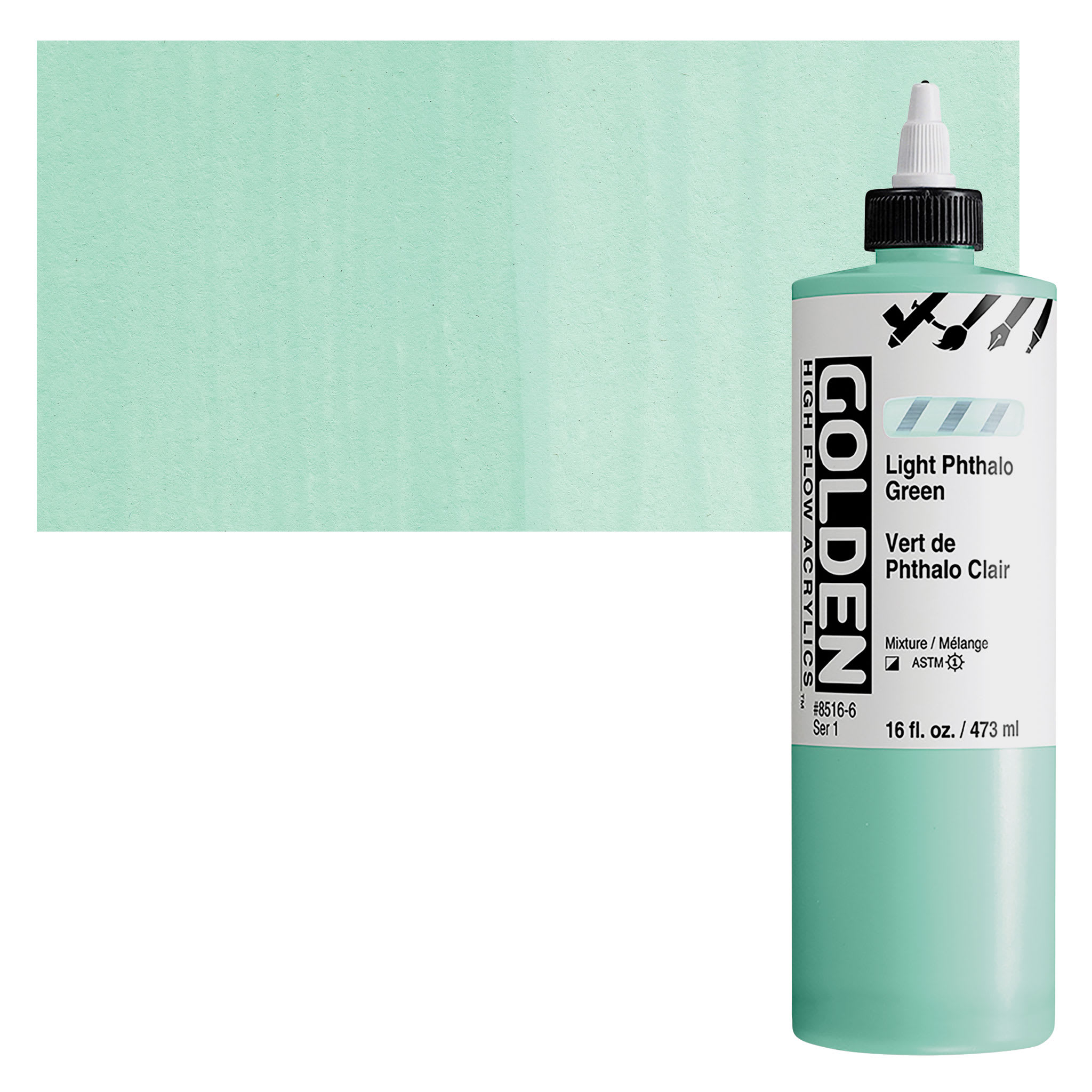 Golden High Flow Acrylics - Light Phthalo Green, 16 oz bottle