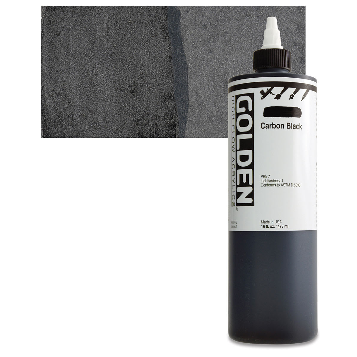 Golden High Flow Acrylics - Carbon Black, 16 oz bottle