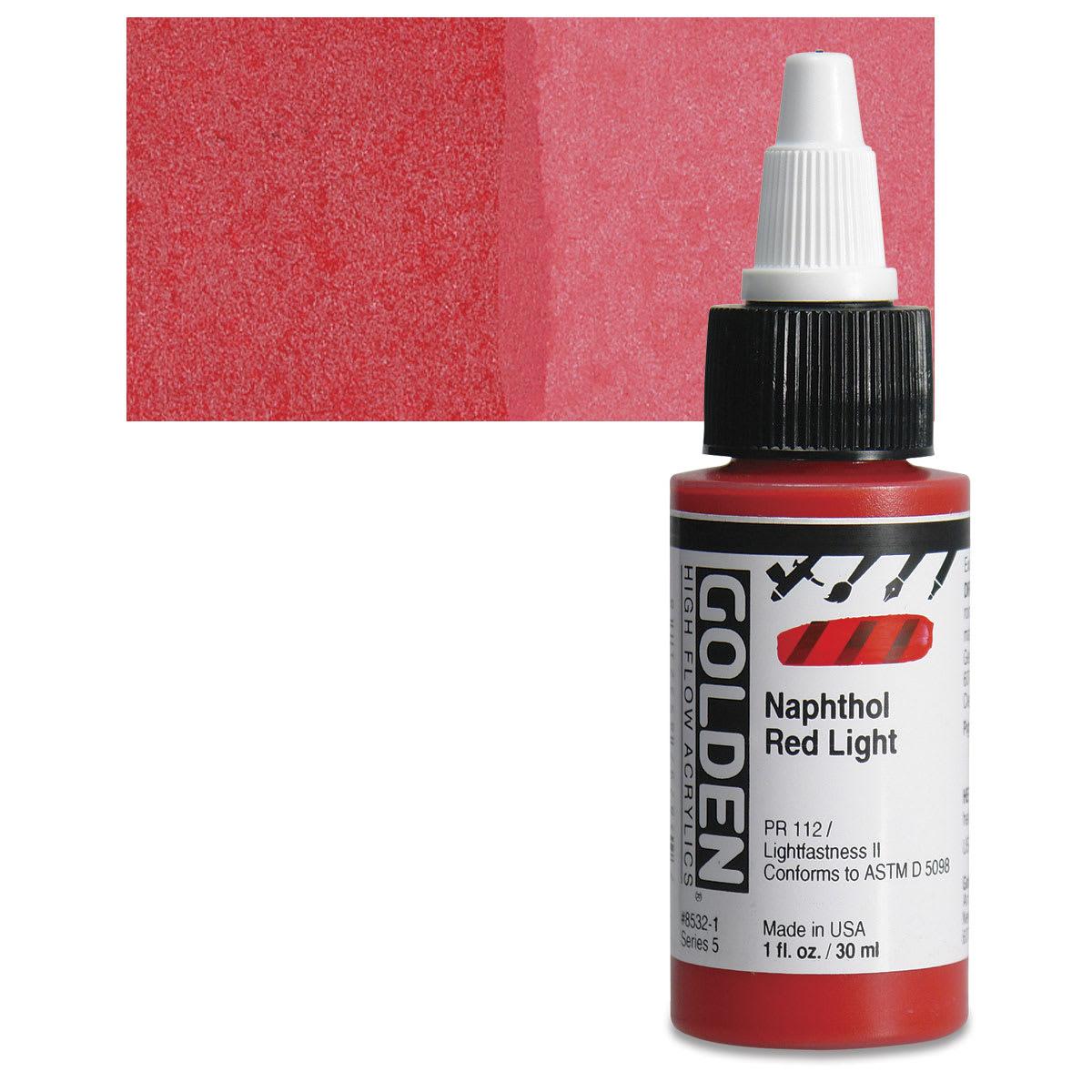 Golden High Flow Acrylics - Naphthol Red Light, 1 oz bottle