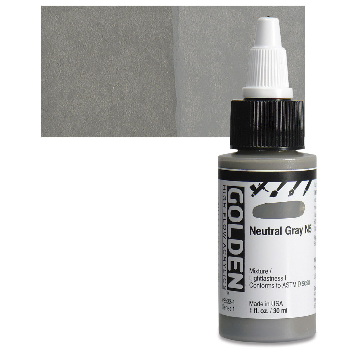 Golden High Flow Acrylics - Neutral Gray N5, 1 oz bottle