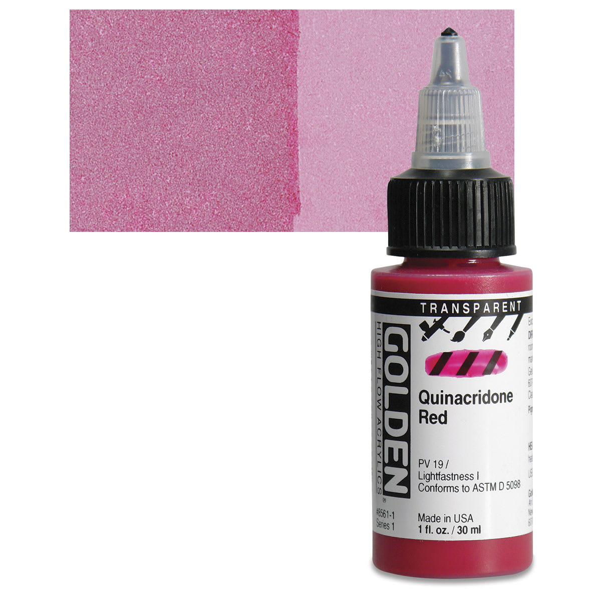 Golden High Flow Acrylics - Transparent Quinacridone Red, 1 oz bottle
