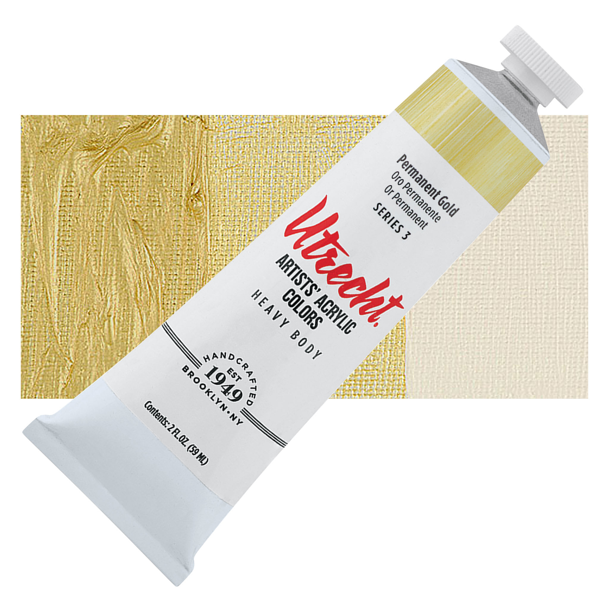 Utrecht Artists' Acrylic Paint - Permanent Gold, 2 oz tube