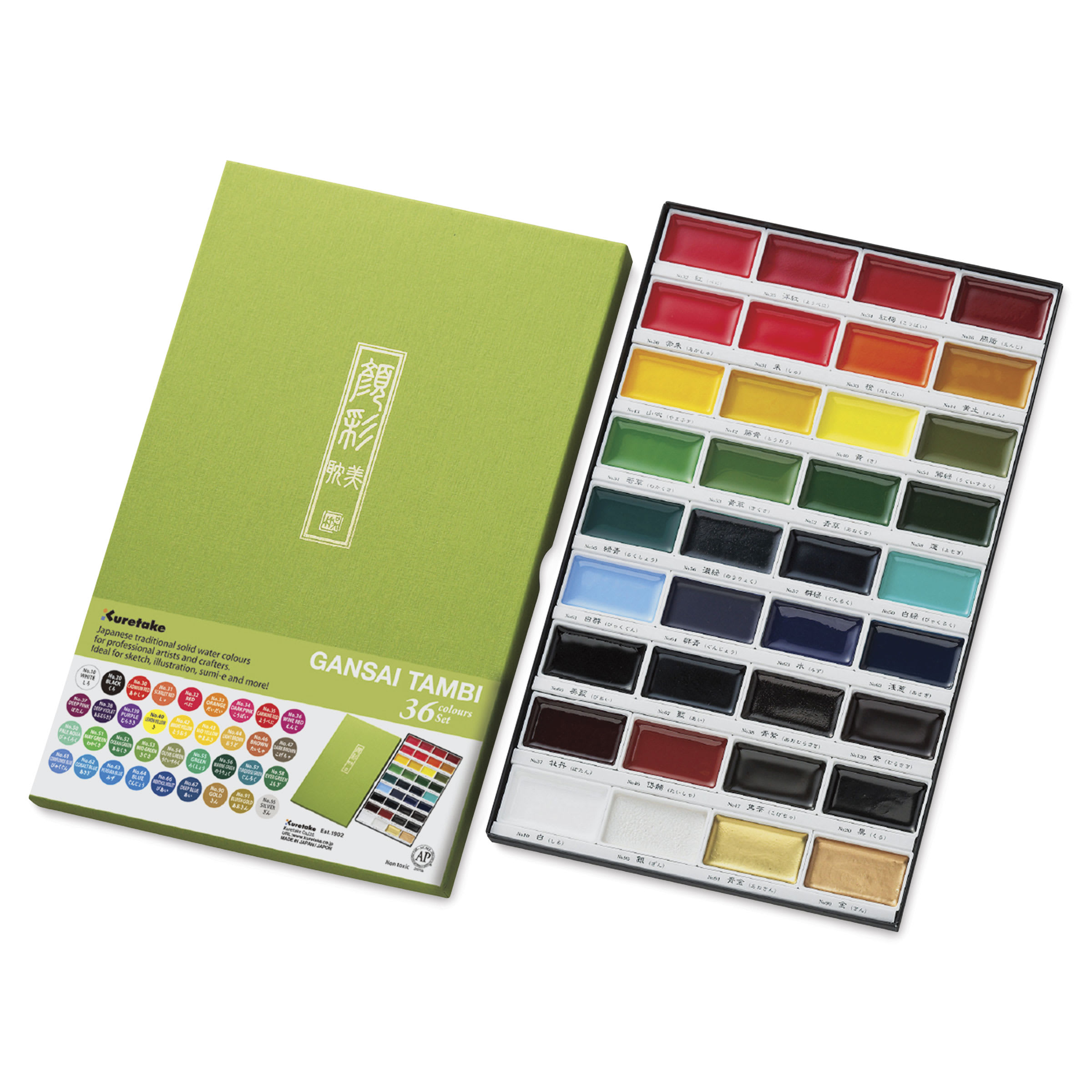 Kuretake Gansai Tambi Watercolor Pans - Set of 36, Assorted