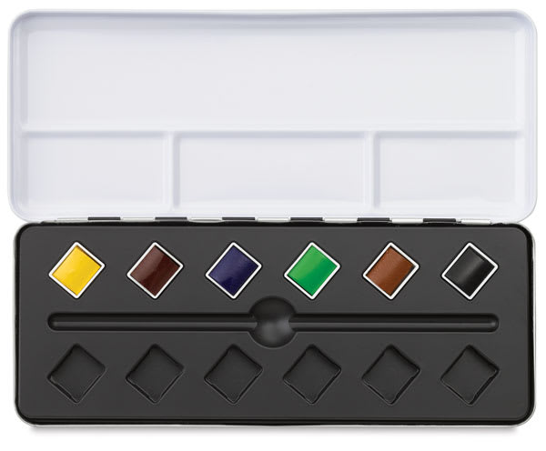 Sennelier French Artists' Watercolors - Set of 6, Metal Case, Half Pan