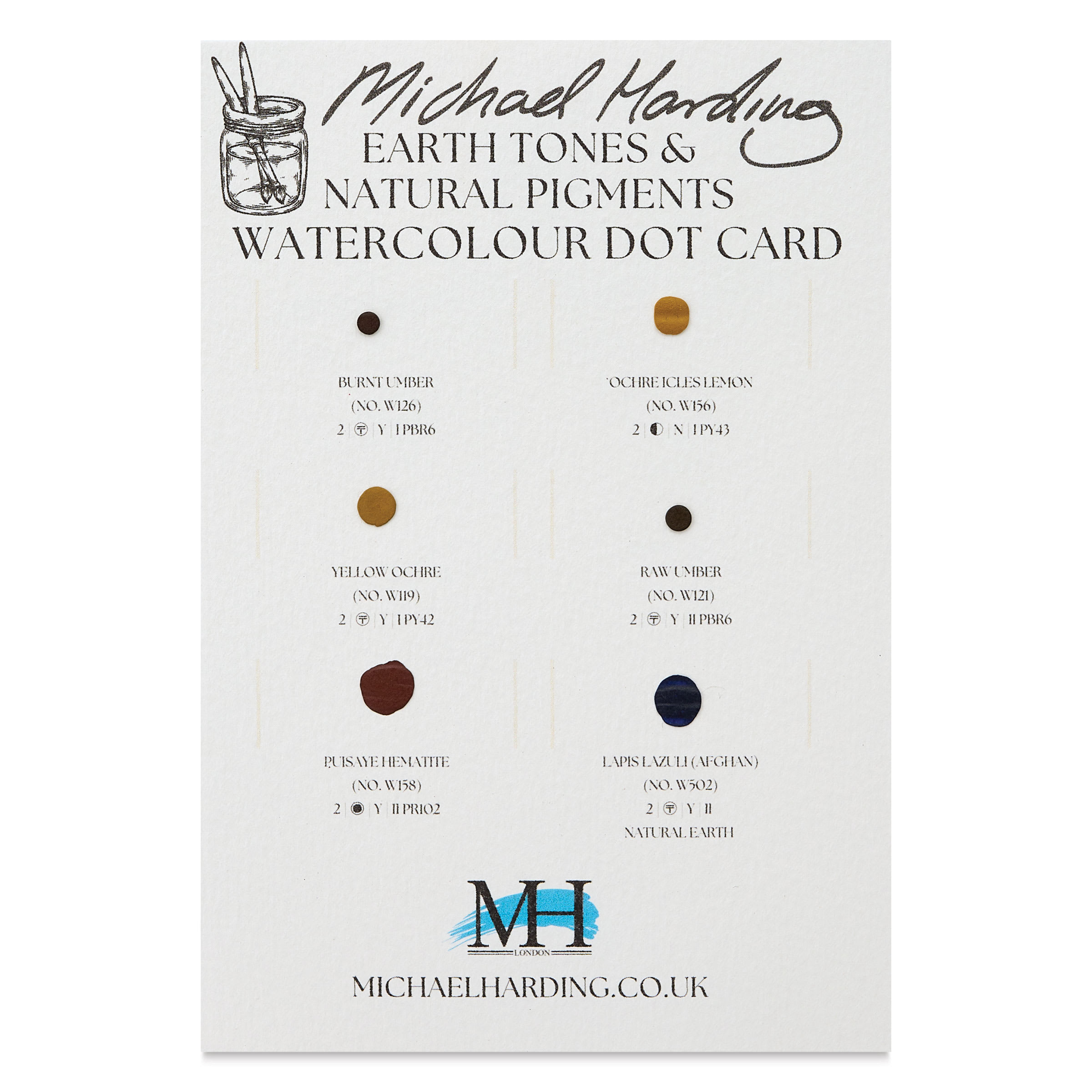 Michael Harding Artists Watercolor - Dot Card, 6 Colors, Earth Tones and Natural Pigments