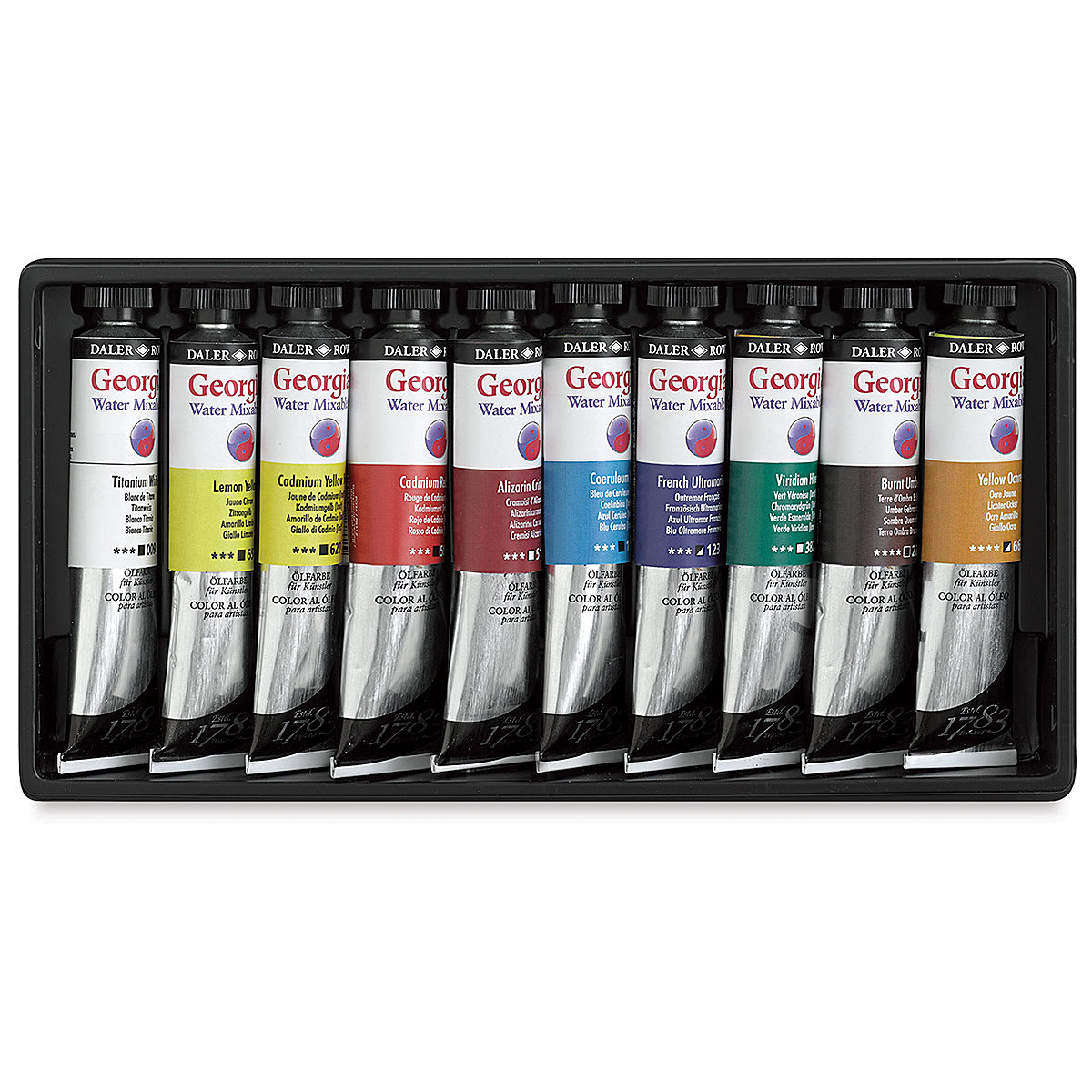 DRW119900050 20 ml Daler-Rowney Georgian Water-Mixable Oil Paint Introduction Set, Assorted Color - 10 Count