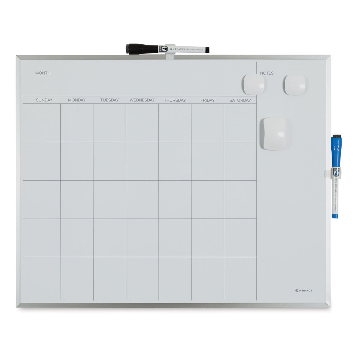 Magnetic Dry-Erase White Calendar Whiteboard, 16" x 20", Aluminum Frame With Silver Finish