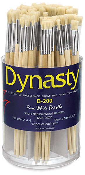 Enameled Wood Handle Paint Brush Set, White, Set 72