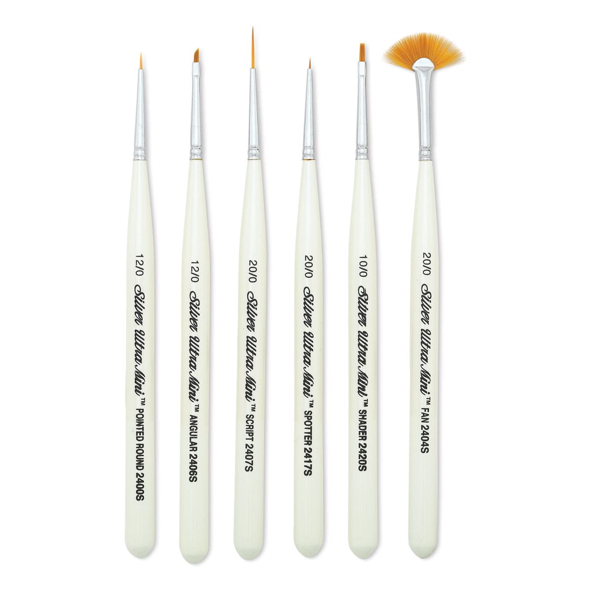 Silver Brush Limited Ultra Mini® Basic Miniature Detail Brushes, Set of 6 Paint in White