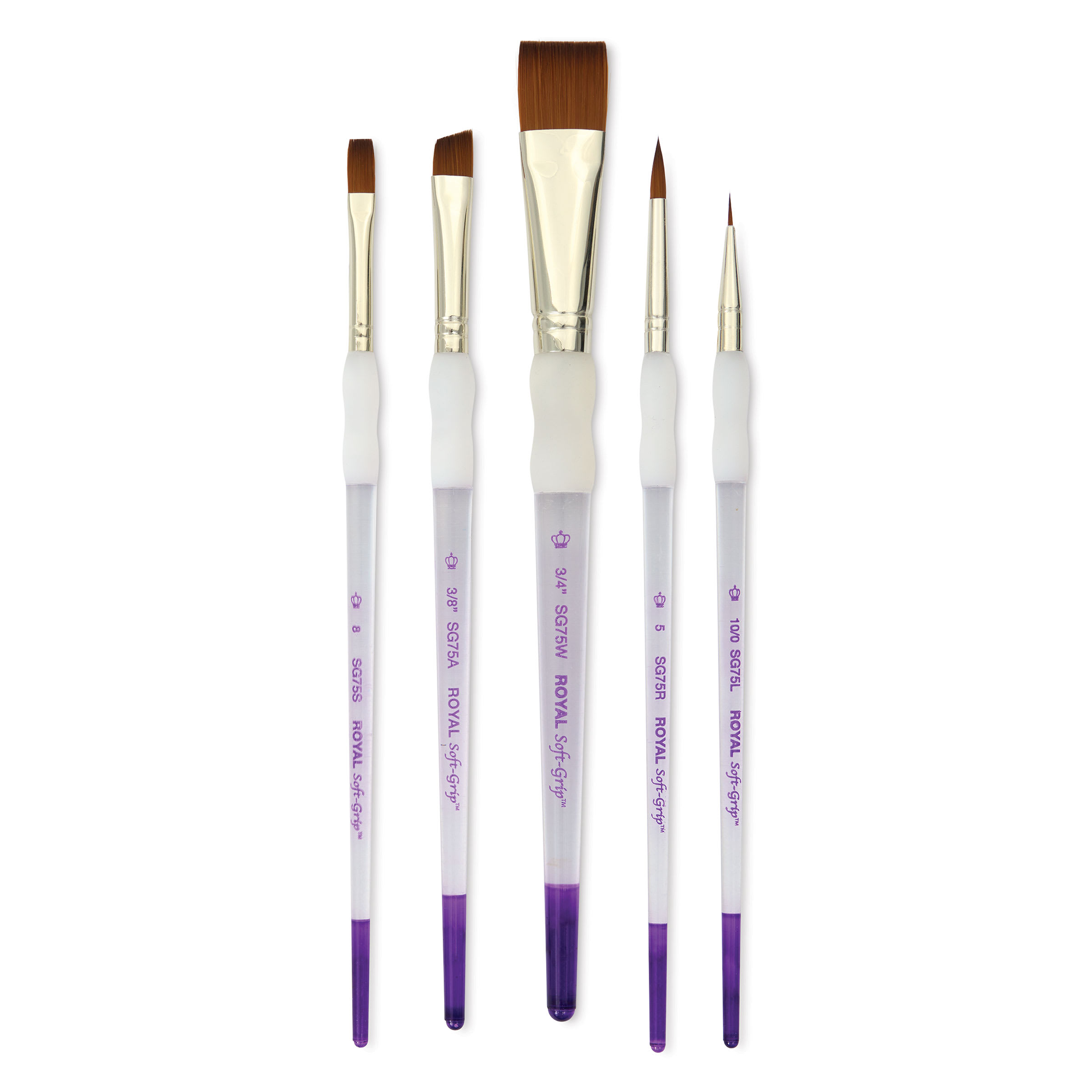 Royal & Langnickel Soft Grip Synthetic Sable Brushes - Wash Variety, Short Handle, Set of 5