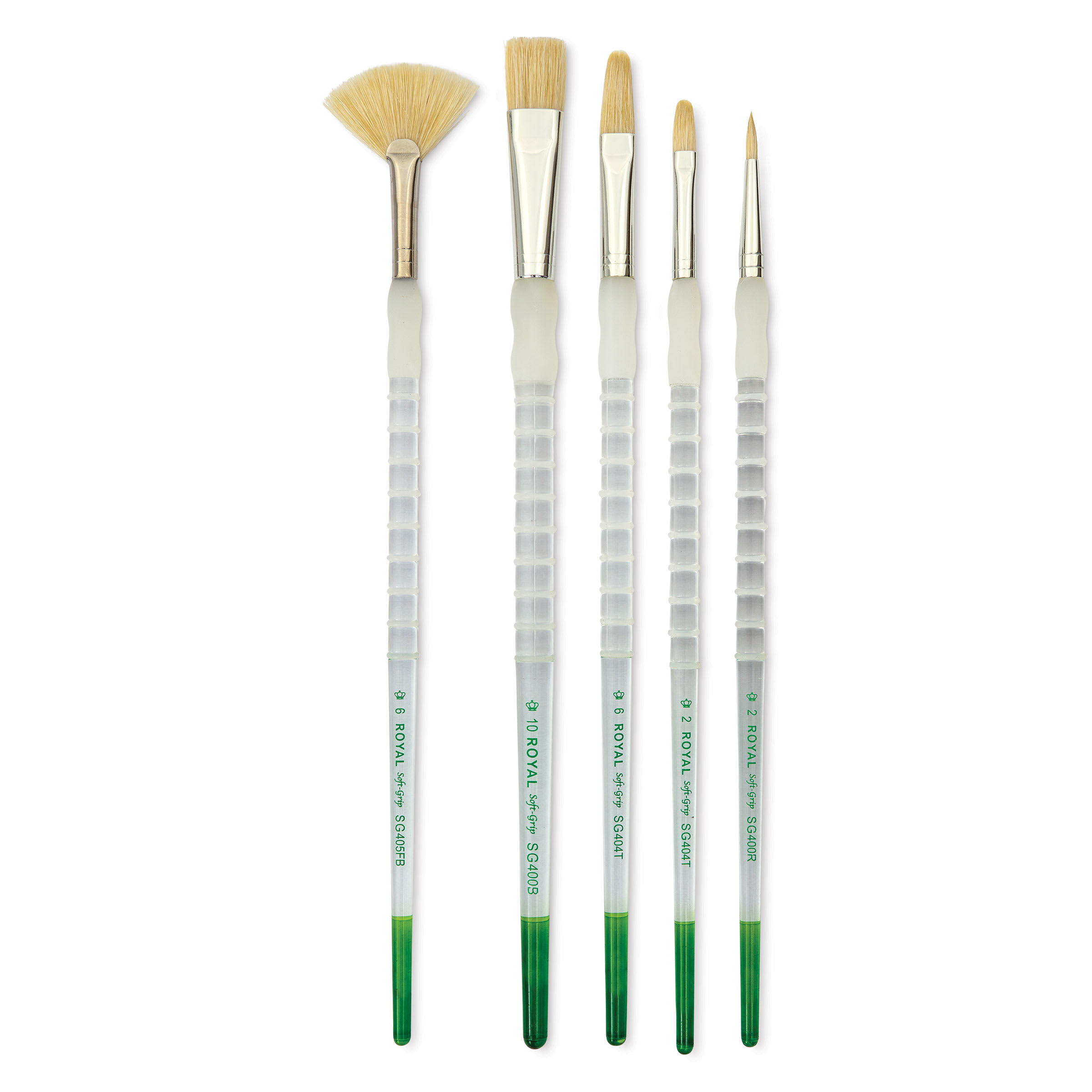 Royal & Langnickel Soft Grip White Hog Bristle Value Brushes - SG505, Long Handle, Set of 5