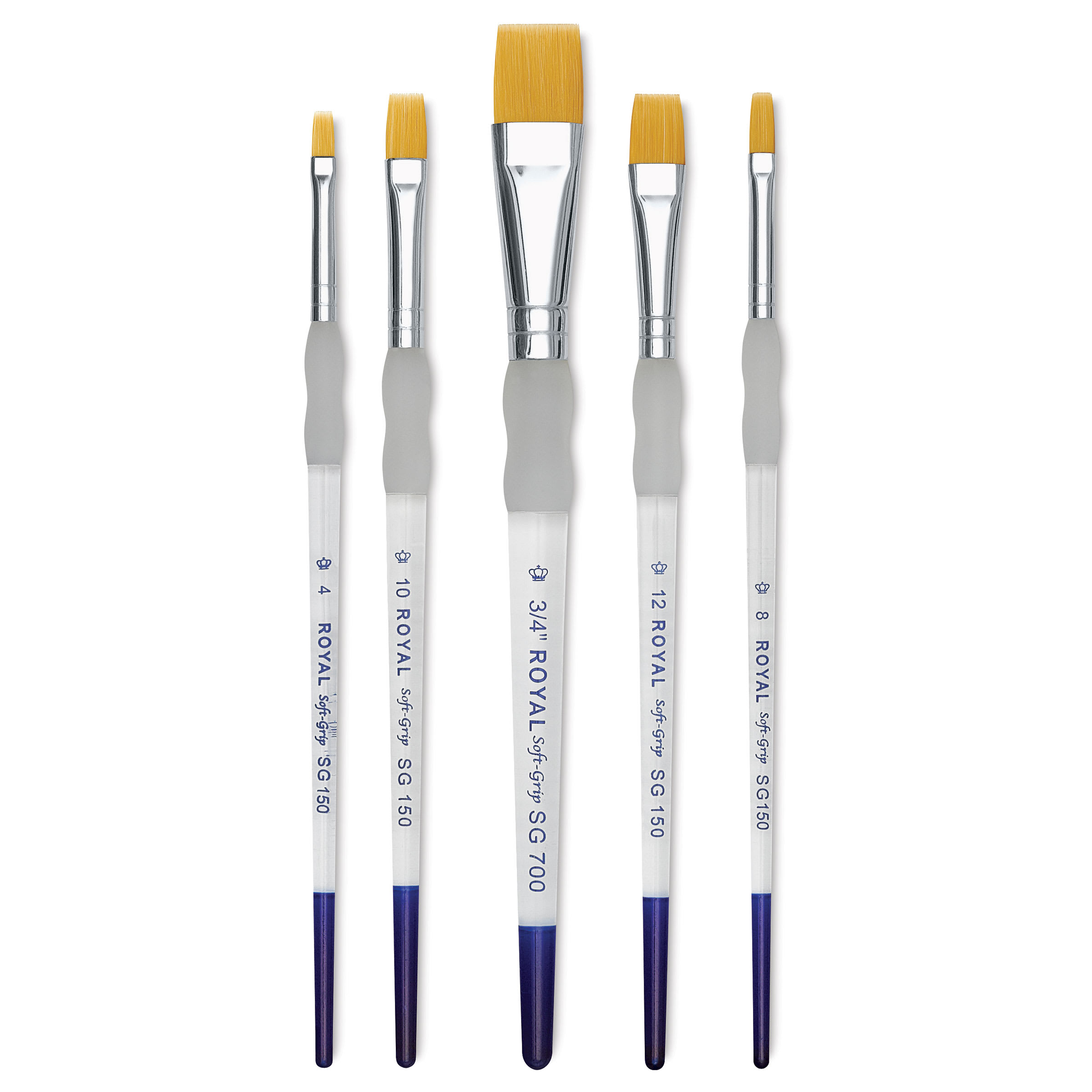 Royal Langnickel Soft Grip Golden Taklon Brush Set - Flat, Short Handle, Set of 5